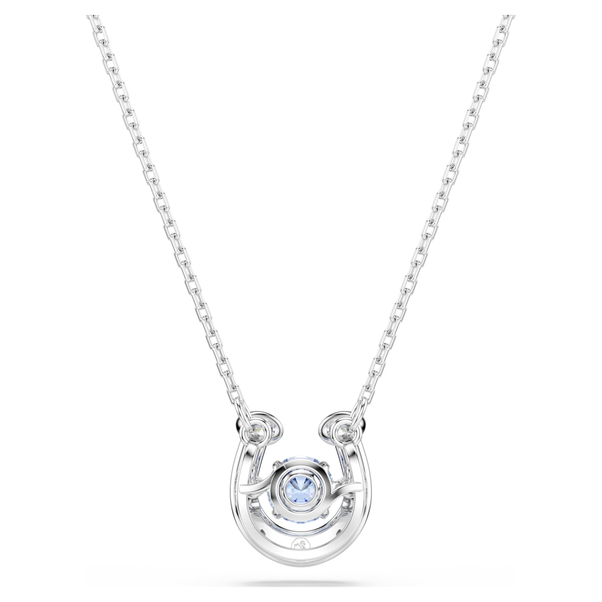 Swarovski Symbolica pendant Round cut, Pavé, Horse shoe, Blue, Rhodium plated