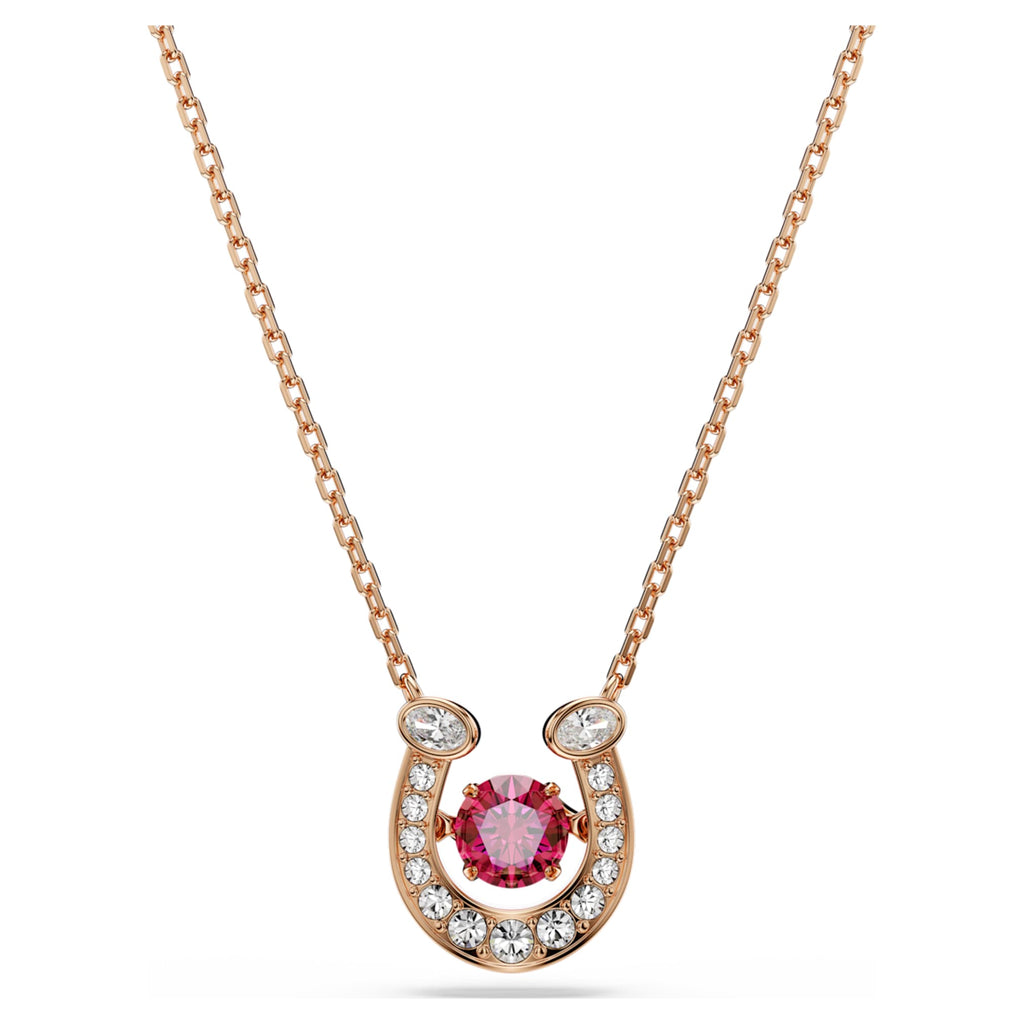Swarovski Symbolica pendant Round cut, Pavé, Horse shoe, Red, 18K rose gold finish
