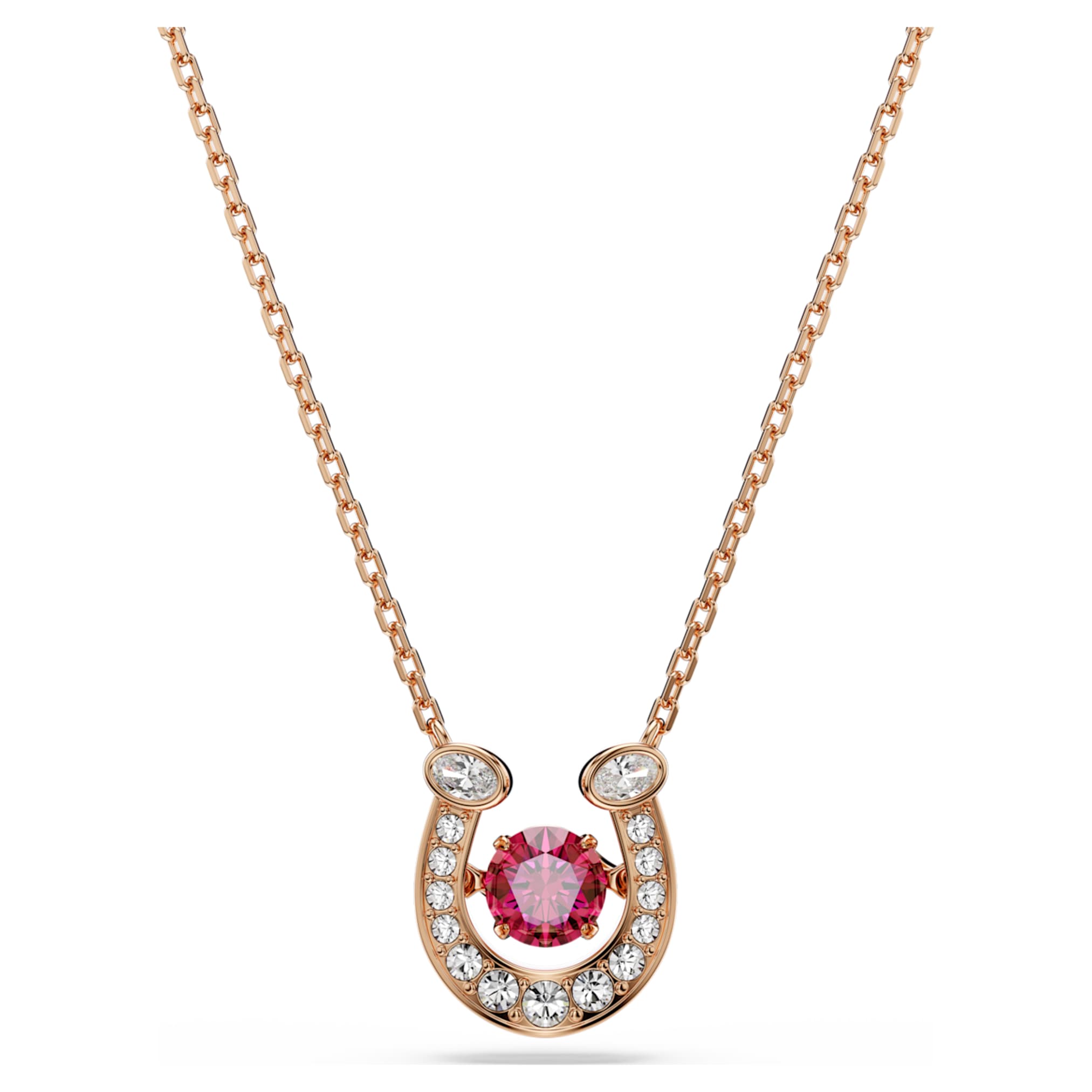 Swarovski Symbolica pendant Round cut, Pavé, Horse shoe, Red, 18K rose gold finish
