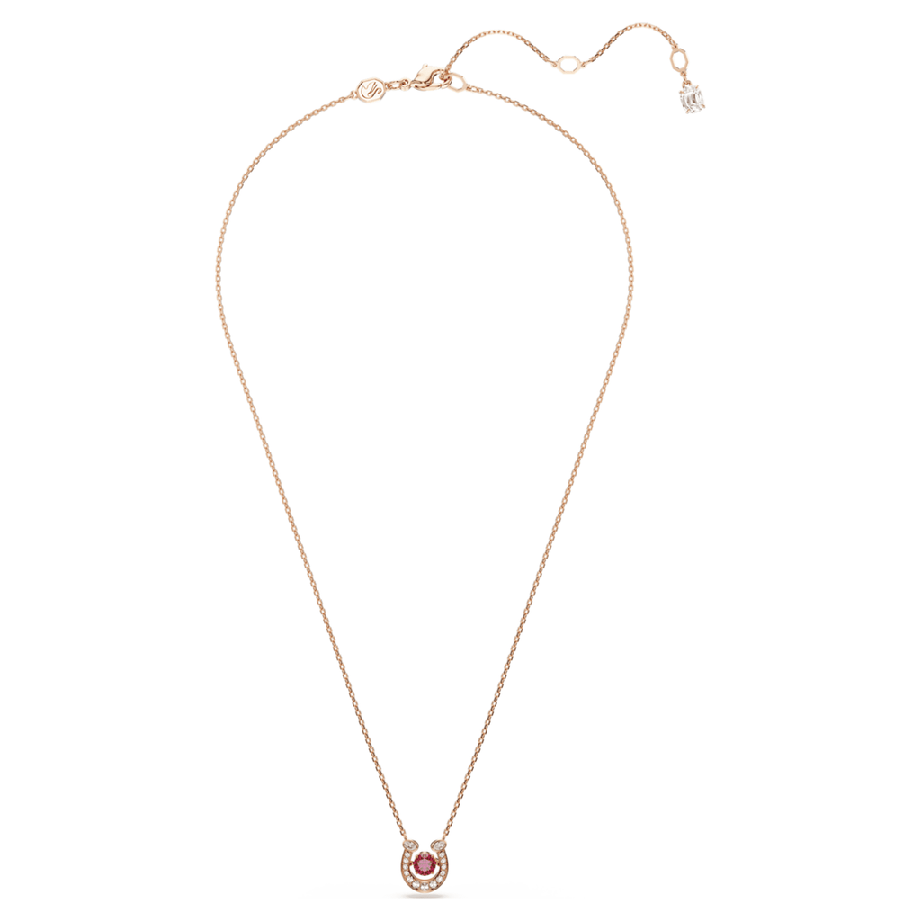 Swarovski Symbolica pendant Round cut, Pavé, Horse shoe, Red, 18K rose gold finish