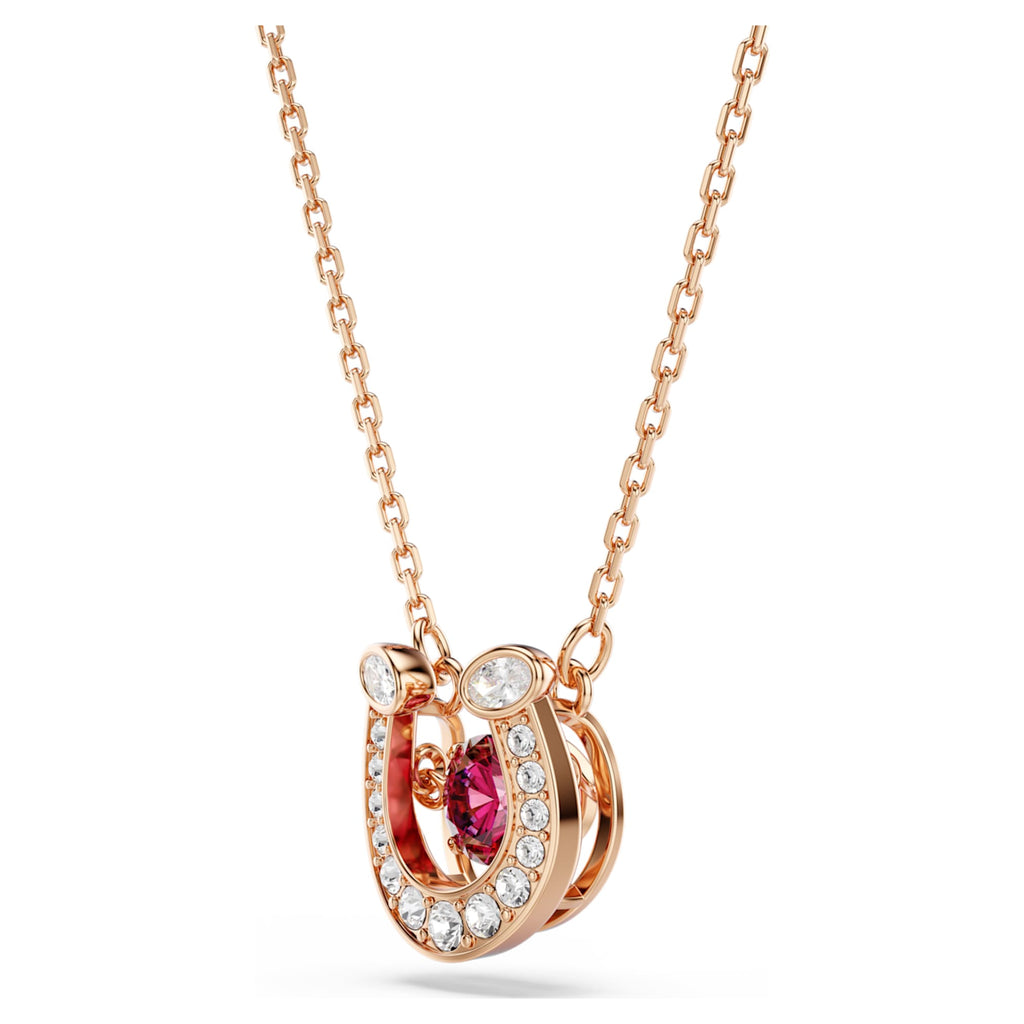 Swarovski Symbolica pendant Round cut, Pavé, Horse shoe, Red, 18K rose gold finish