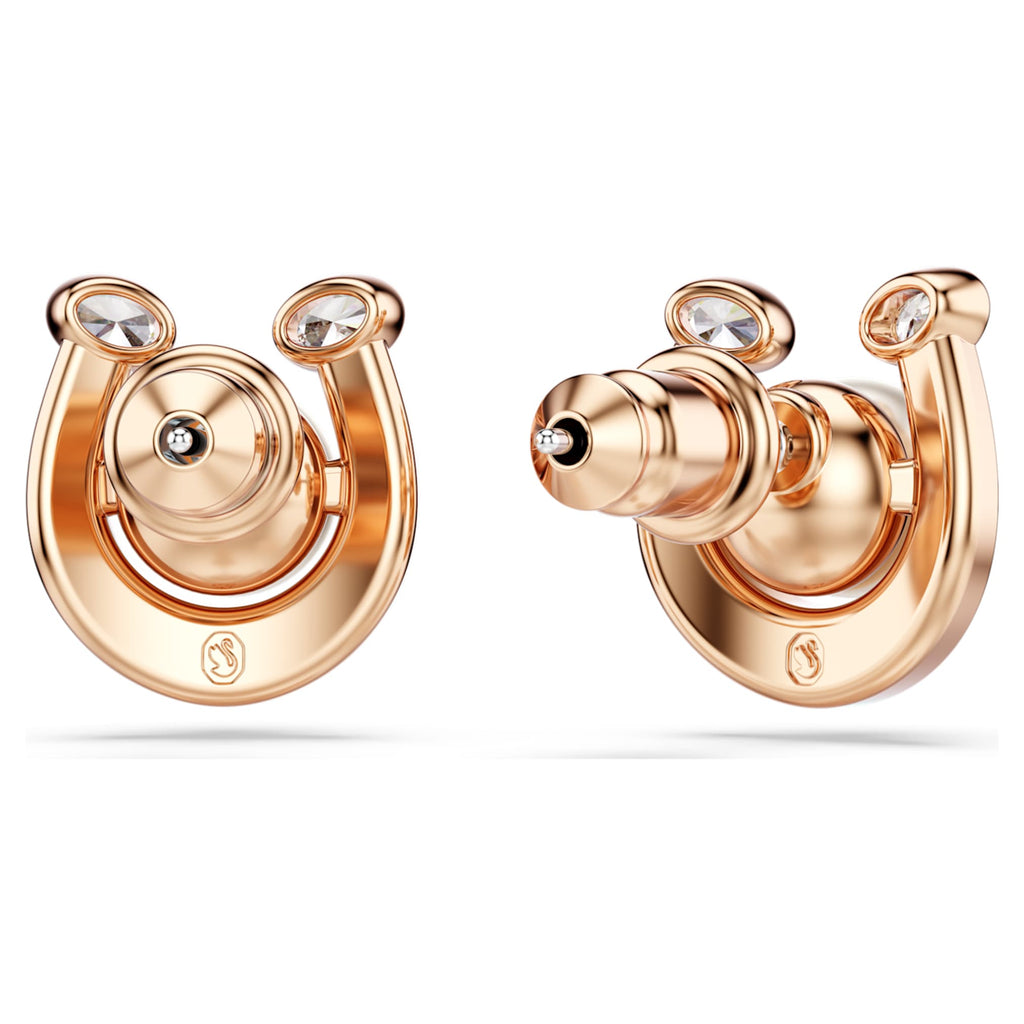 Swarovski Symbolica stud earrings Crystal pearl, Pavé, Horse shoe, White, 18K rose gold finish