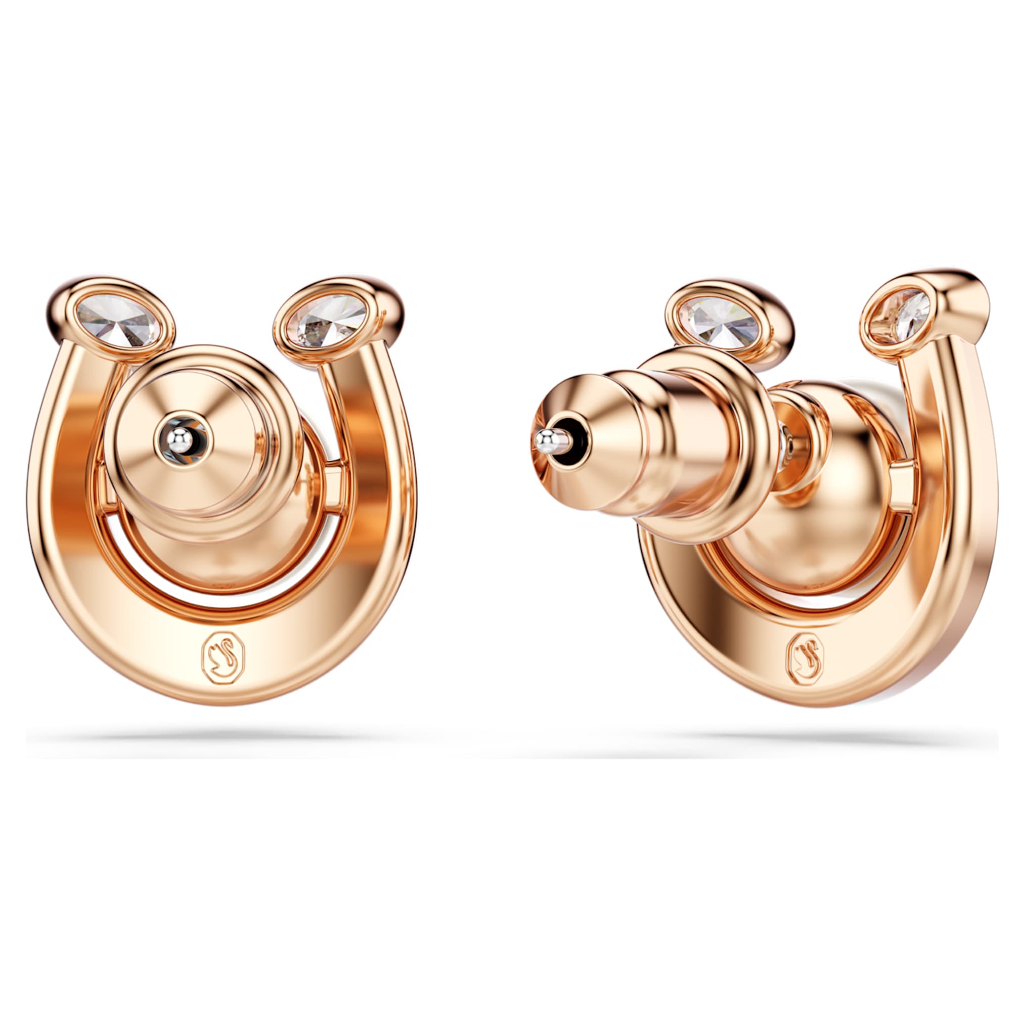Swarovski Symbolica stud earrings Crystal pearl, Pavé, Horse shoe, White, 18K rose gold finish