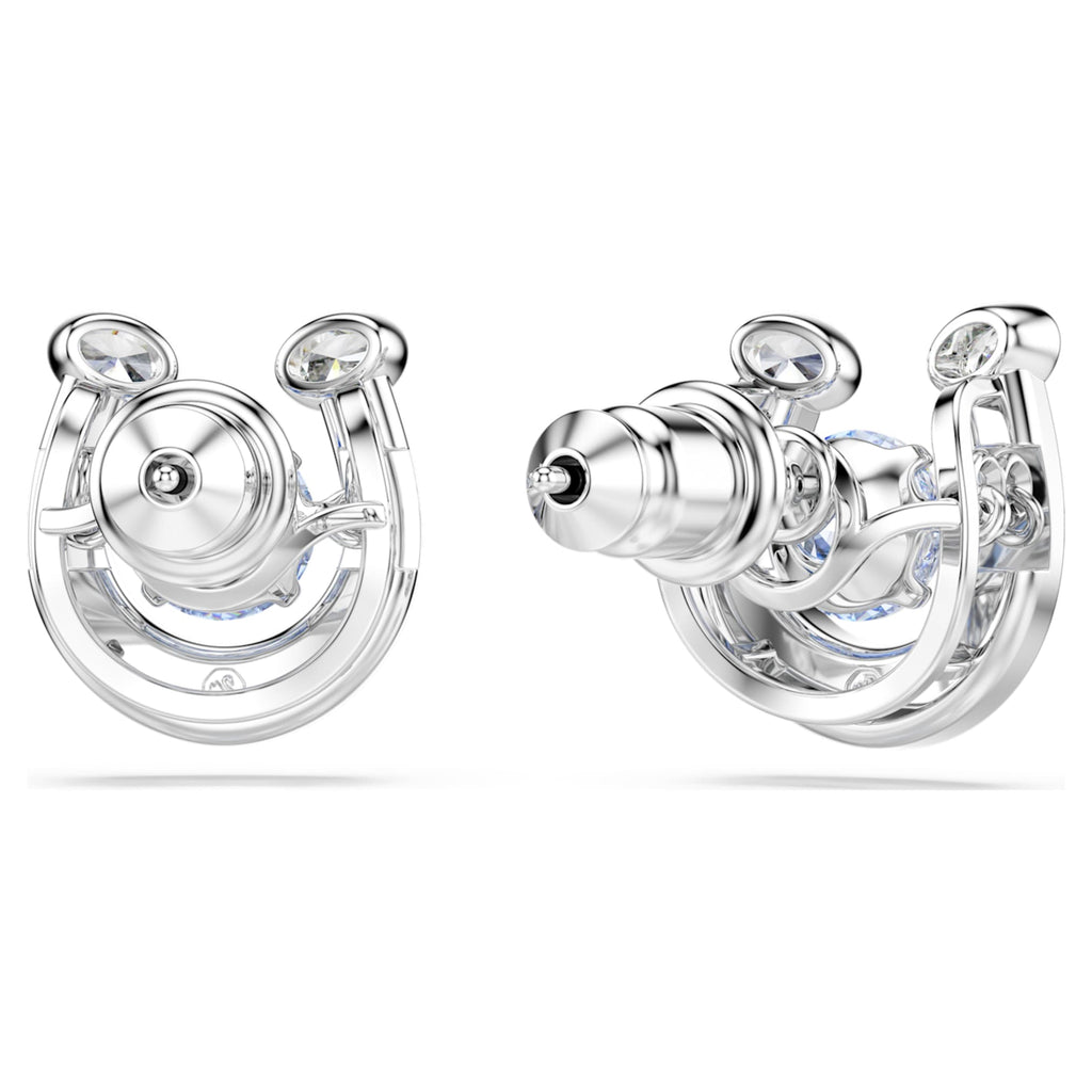 Swarovski Symbolica stud earrings Round cut, Pavé, Horse shoe, Blue, Rhodium plated