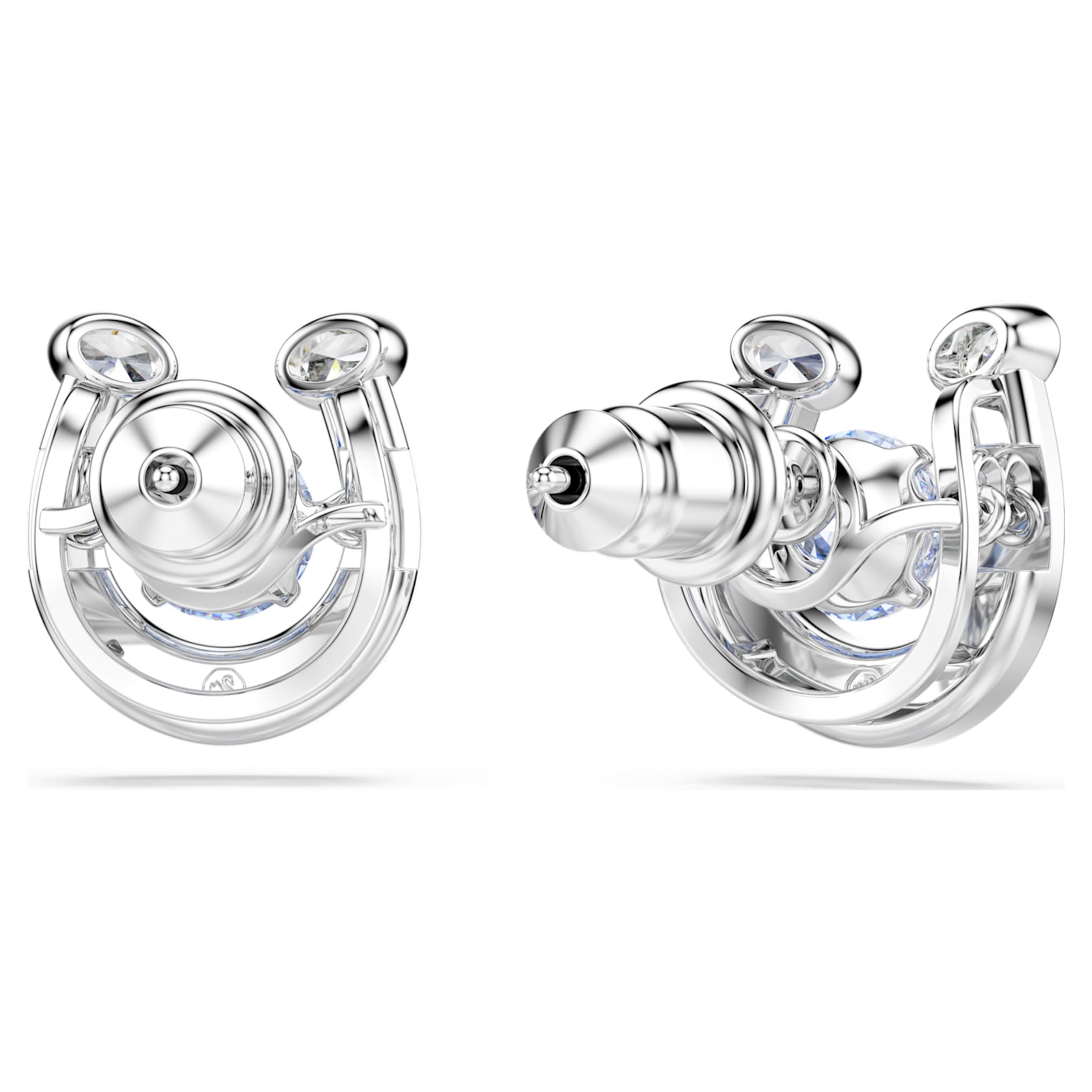 Swarovski Symbolica stud earrings Round cut, Pavé, Horse shoe, Blue, Rhodium plated