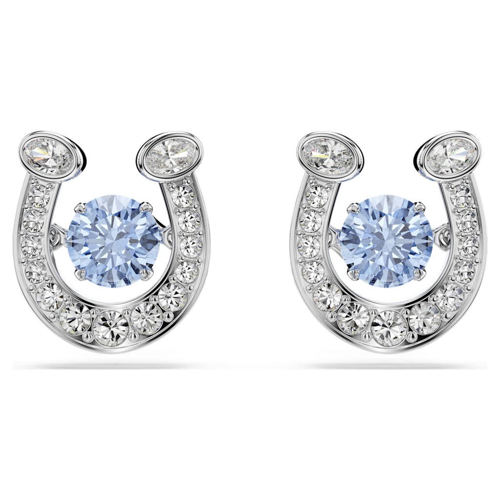 Swarovski Symbolica stud earrings Round cut, Pavé, Horse shoe, Blue, Rhodium plated