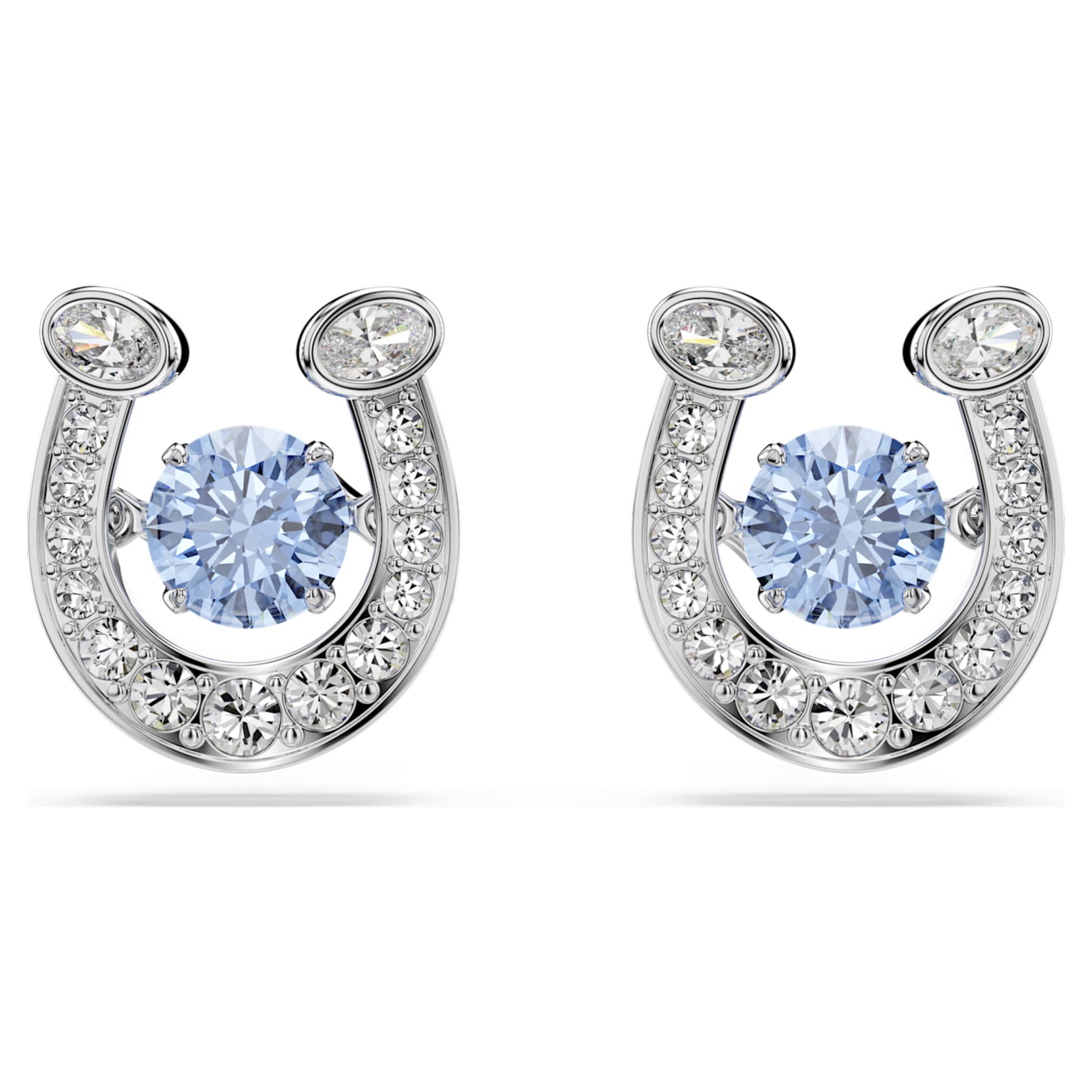 Swarovski Symbolica stud earrings Round cut, Pavé, Horse shoe, Blue, Rhodium plated