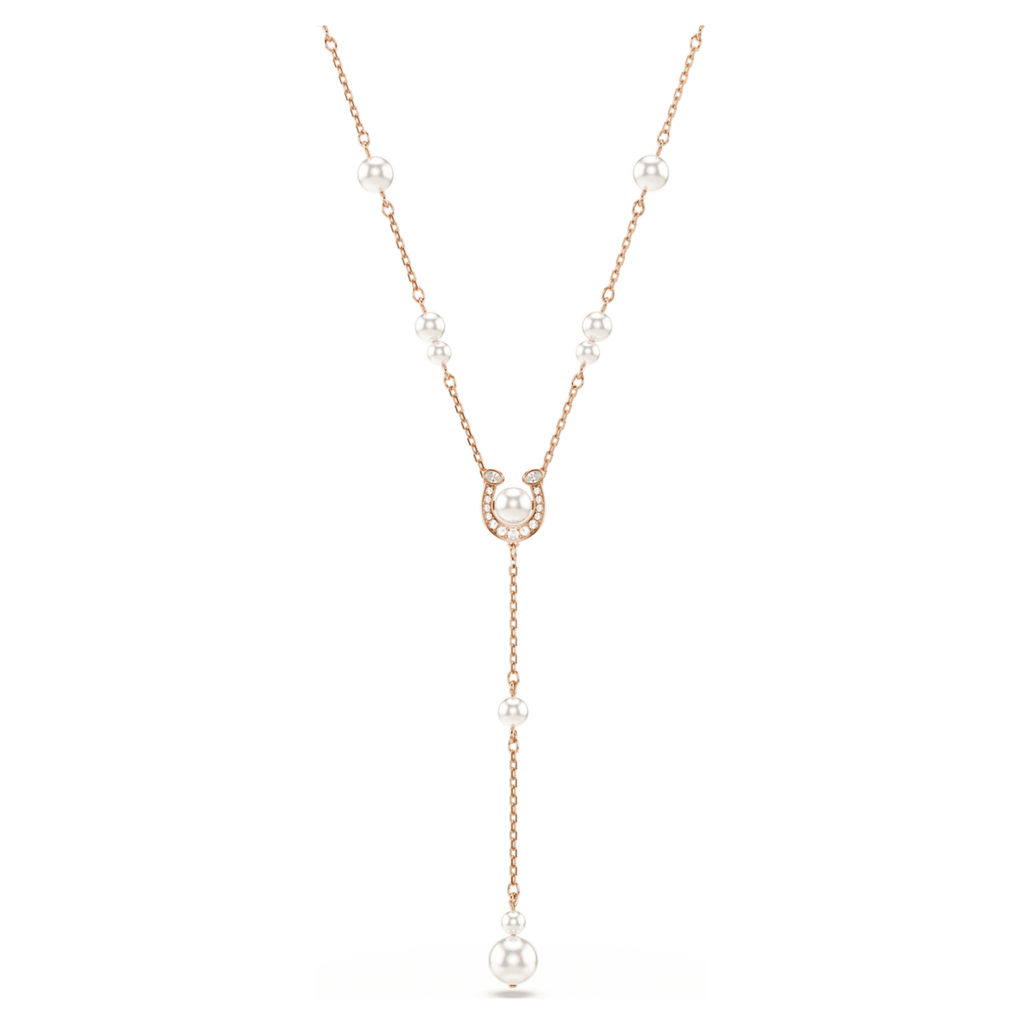 Swarovski Symbolica y necklace Crystal pearl, Pavé, Horse shoe, White, 18K rose gold finish