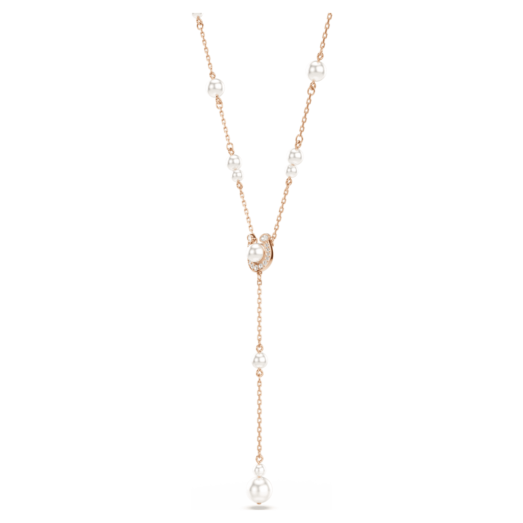 Swarovski Symbolica y necklace Crystal pearl, Pavé, Horse shoe, White, 18K rose gold finish