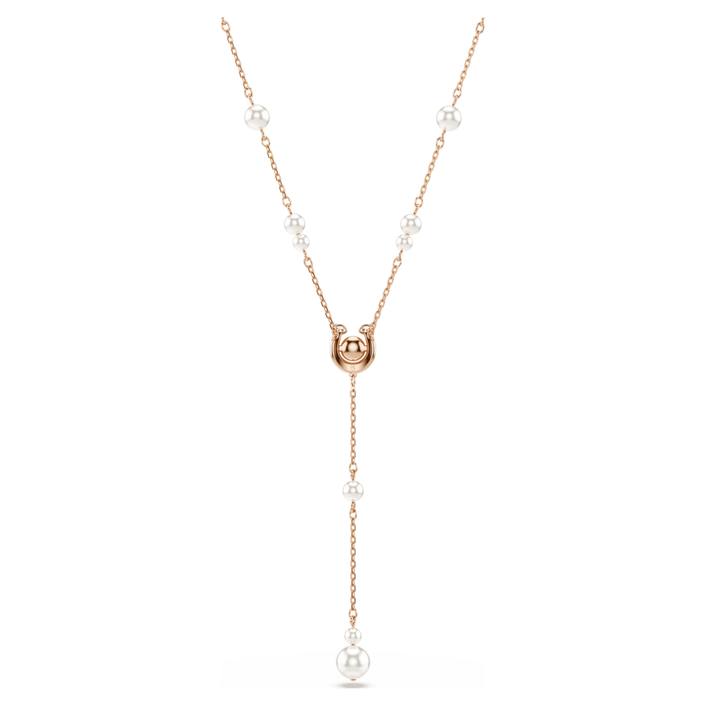 Swarovski Symbolica y necklace Crystal pearl, Pavé, Horse shoe, White, 18K rose gold finish