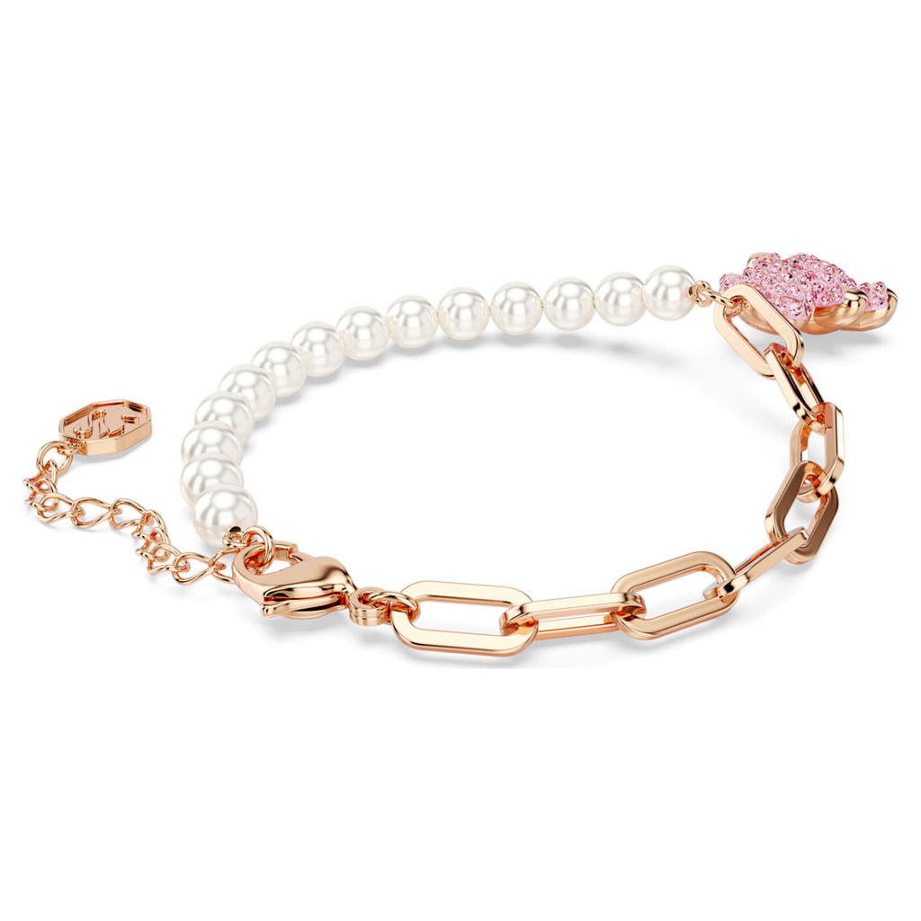 Swarovski Teddy bracelet Crystal pearl, Bear, Pink, 18K rose gold finish