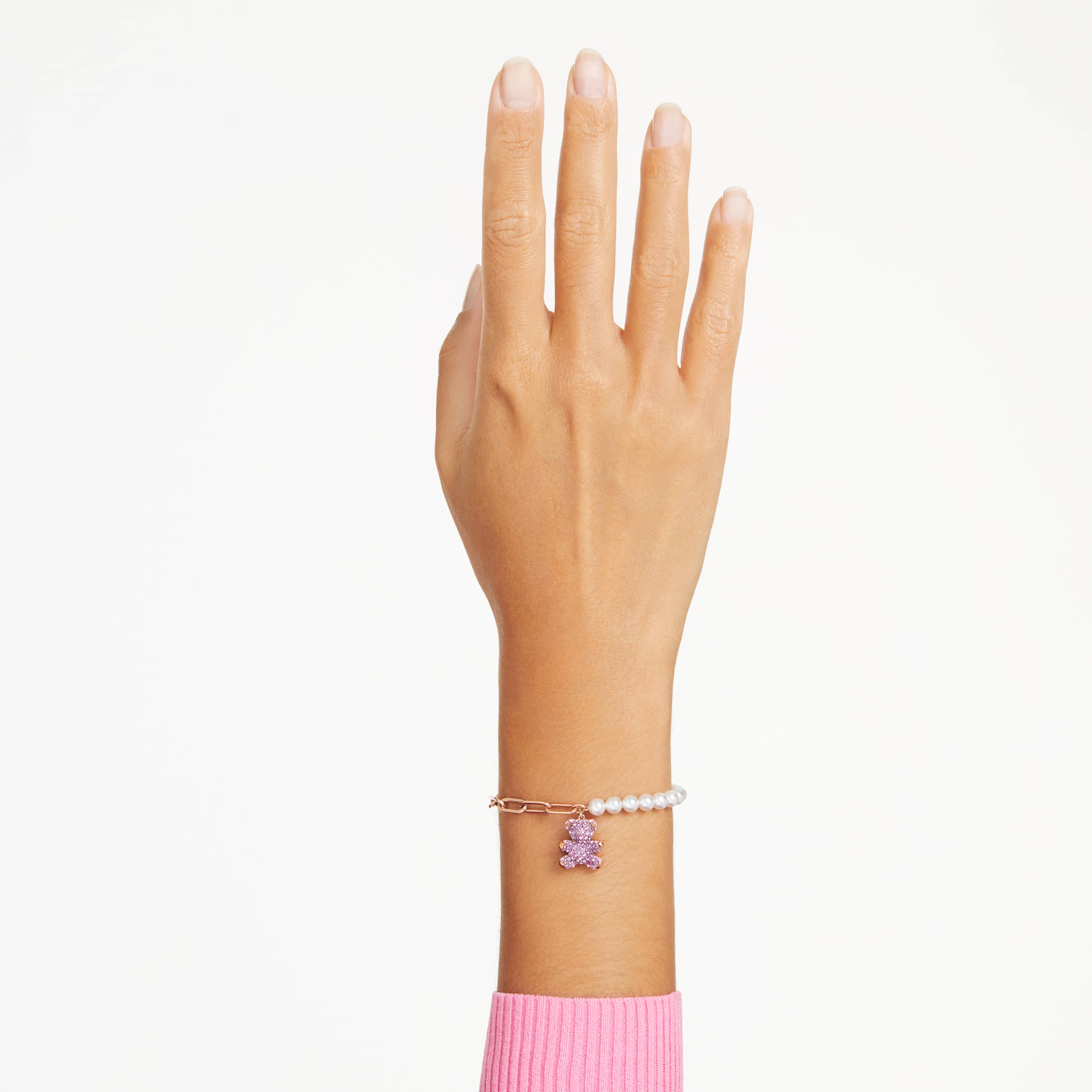 Swarovski Teddy bracelet Crystal pearl, Bear, Pink, 18K rose gold finish