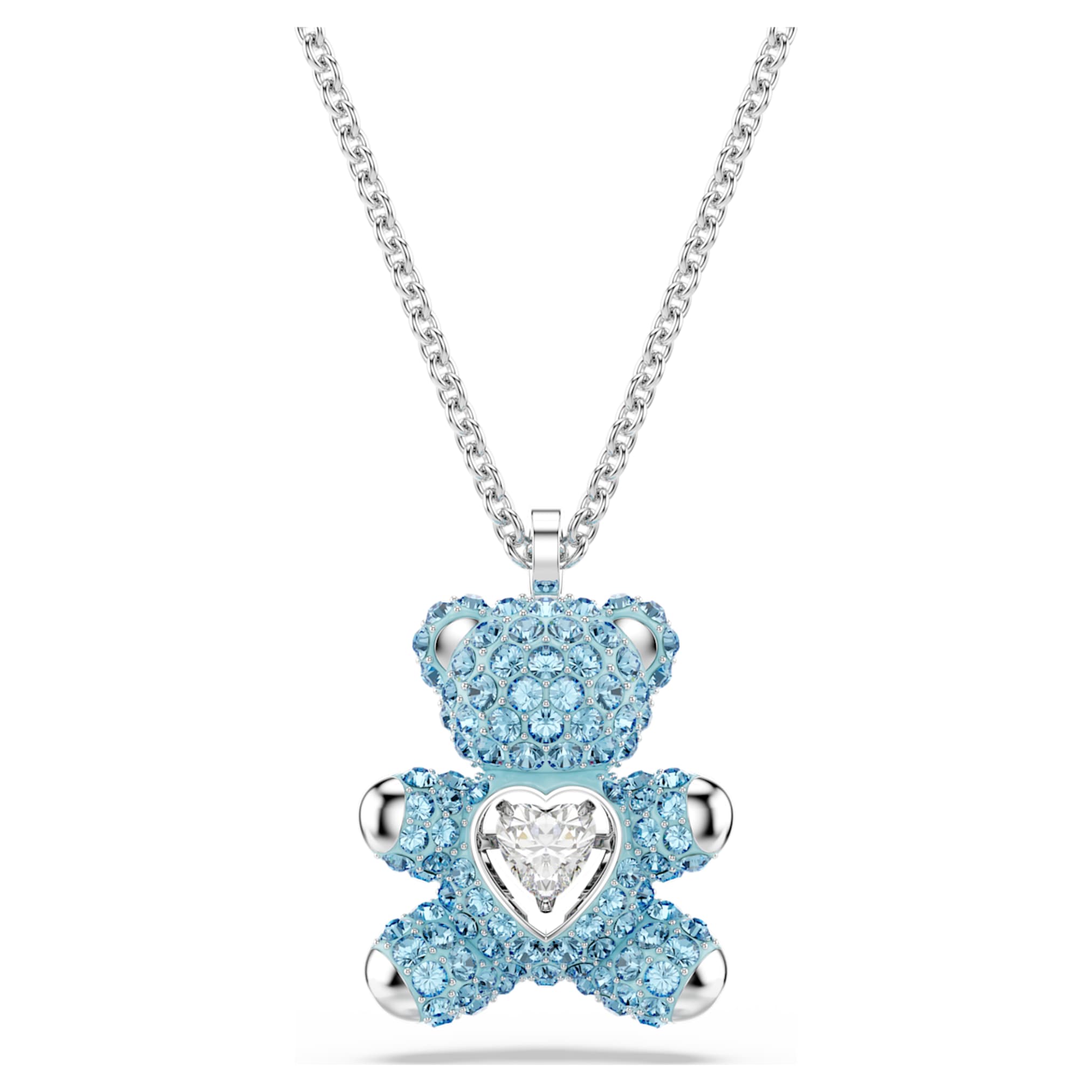 Swarovski Teddy pendant Bear, Blue, Rhodium plated
