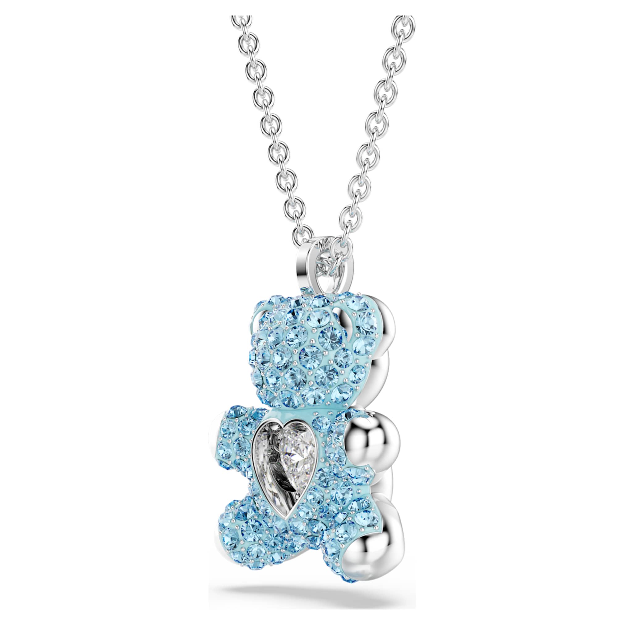 Swarovski Teddy pendant Bear, Blue, Rhodium plated