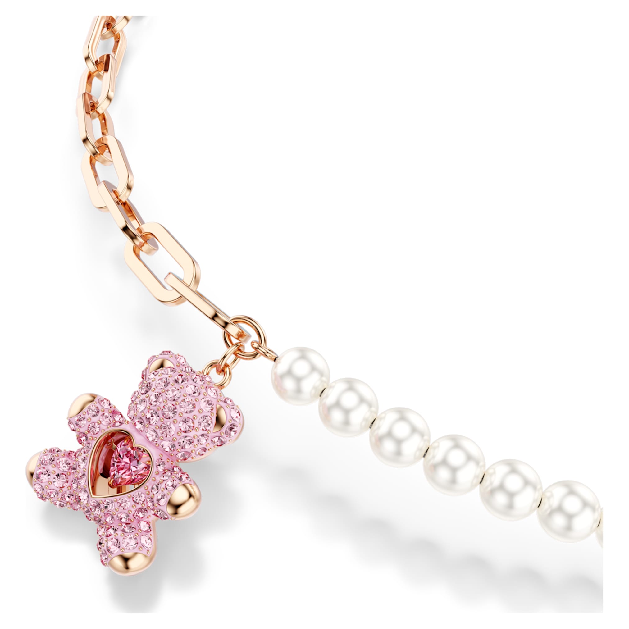 Swarovski Teddy pendant Crystal pearl, Bear, Pink, 18K rose gold finish