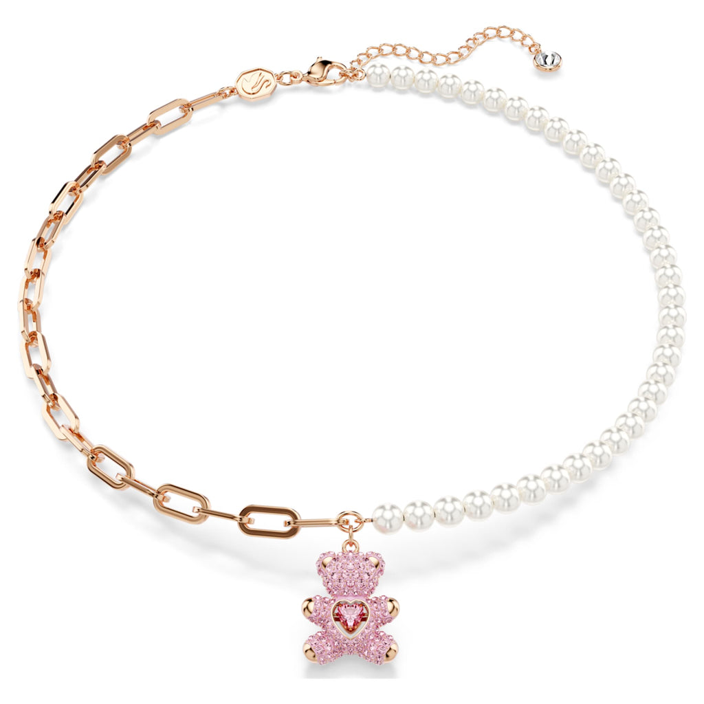 Swarovski Teddy pendant Crystal pearl, Bear, Pink, 18K rose gold finish