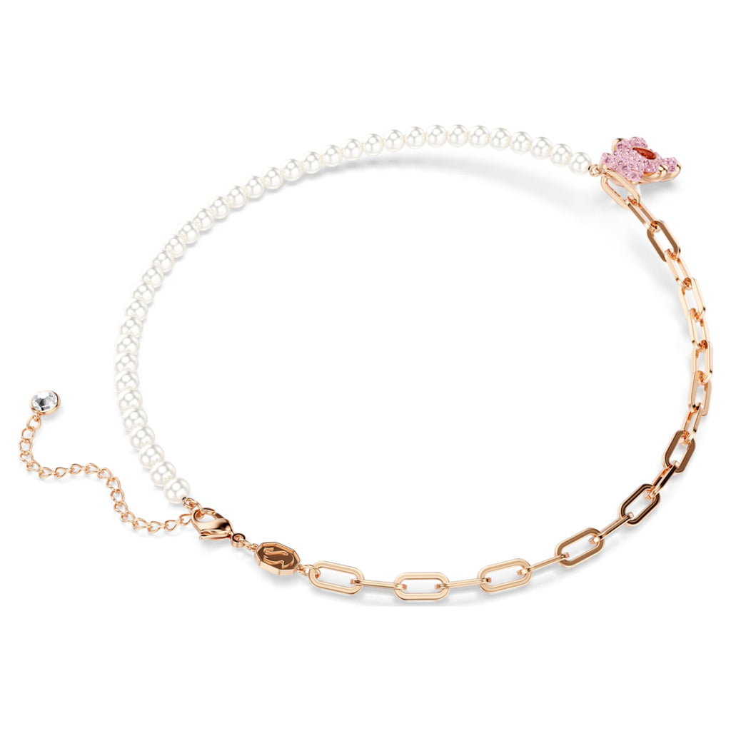 Swarovski Teddy pendant Crystal pearl, Bear, Pink, 18K rose gold finish