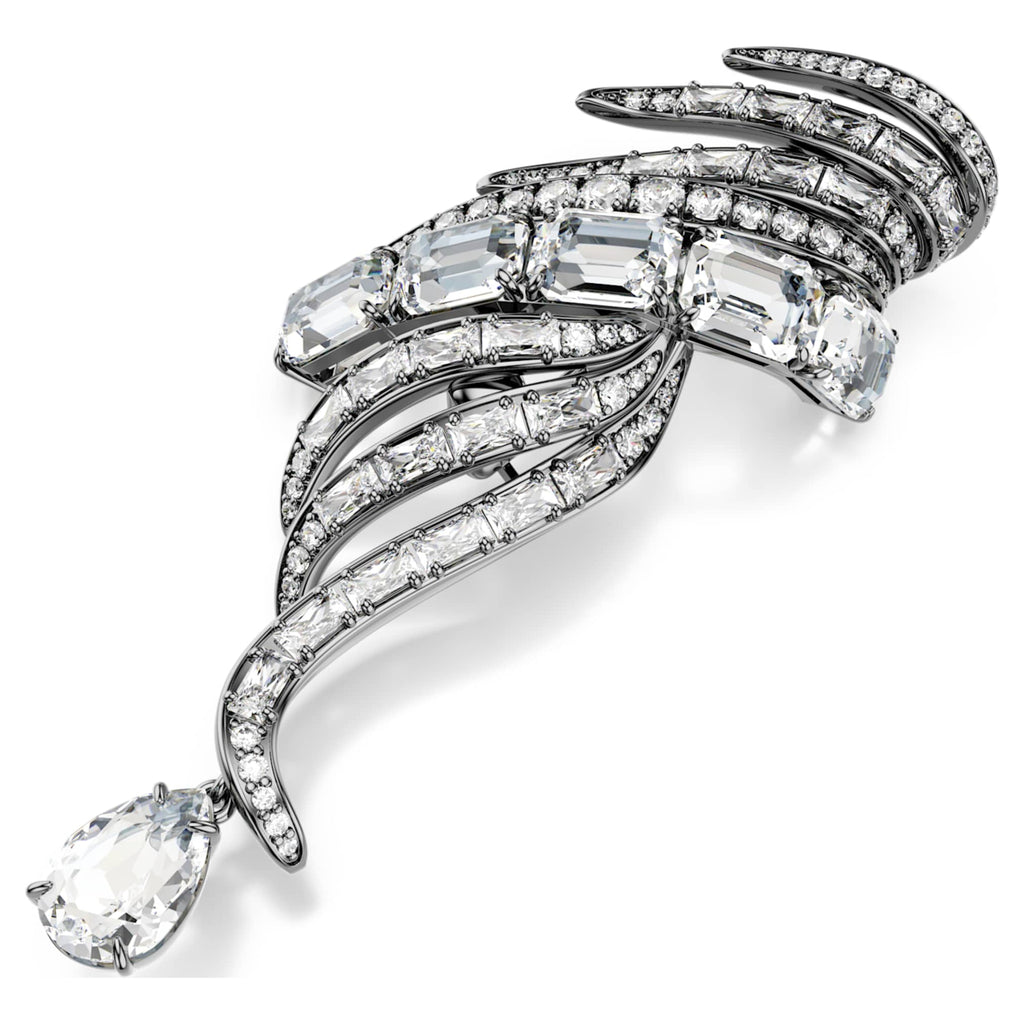 Swarovski The Vienna Collection brooch Feather, White, Ruthenium plated