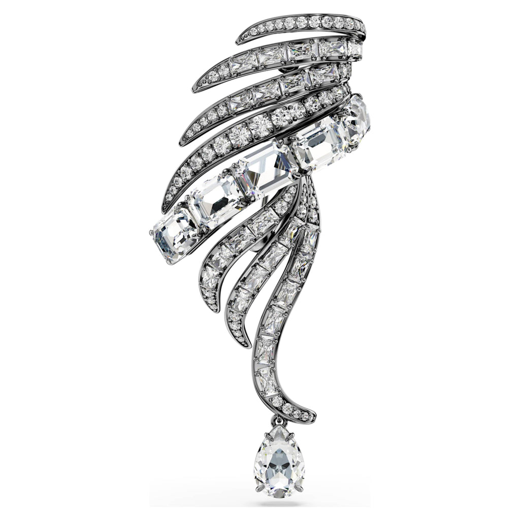Swarovski The Vienna Collection brooch Feather, White, Ruthenium plated