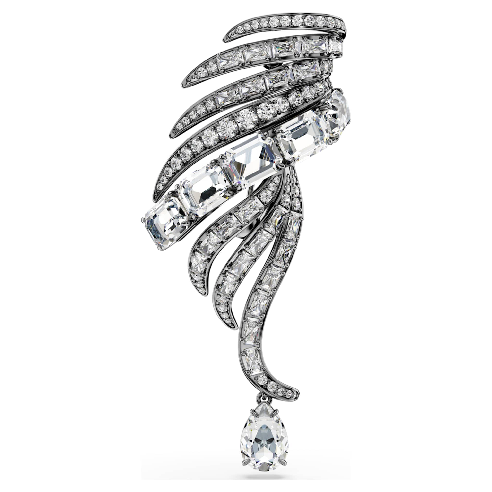 Swarovski The Vienna Collection brooch Feather, White, Ruthenium plated
