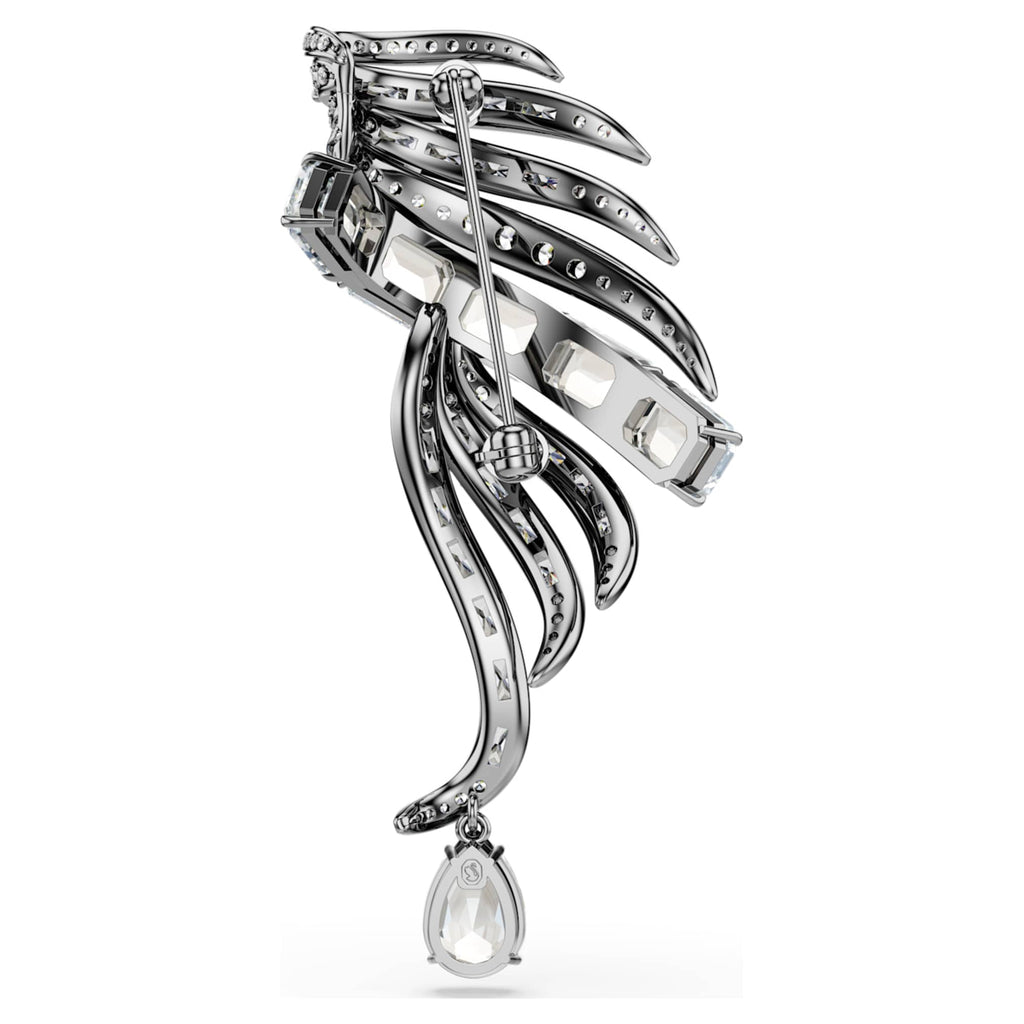 Swarovski The Vienna Collection brooch Feather, White, Ruthenium plated