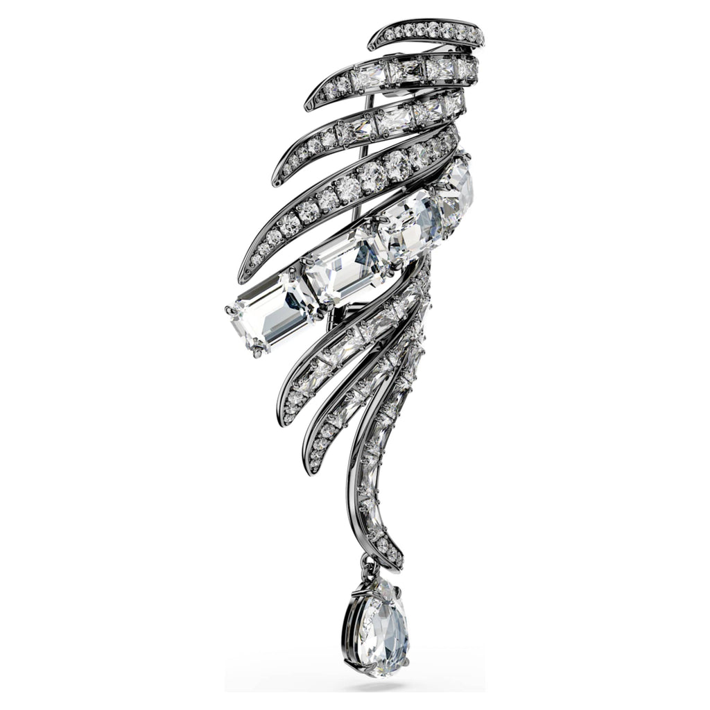 Swarovski The Vienna Collection brooch Feather, White, Ruthenium plated