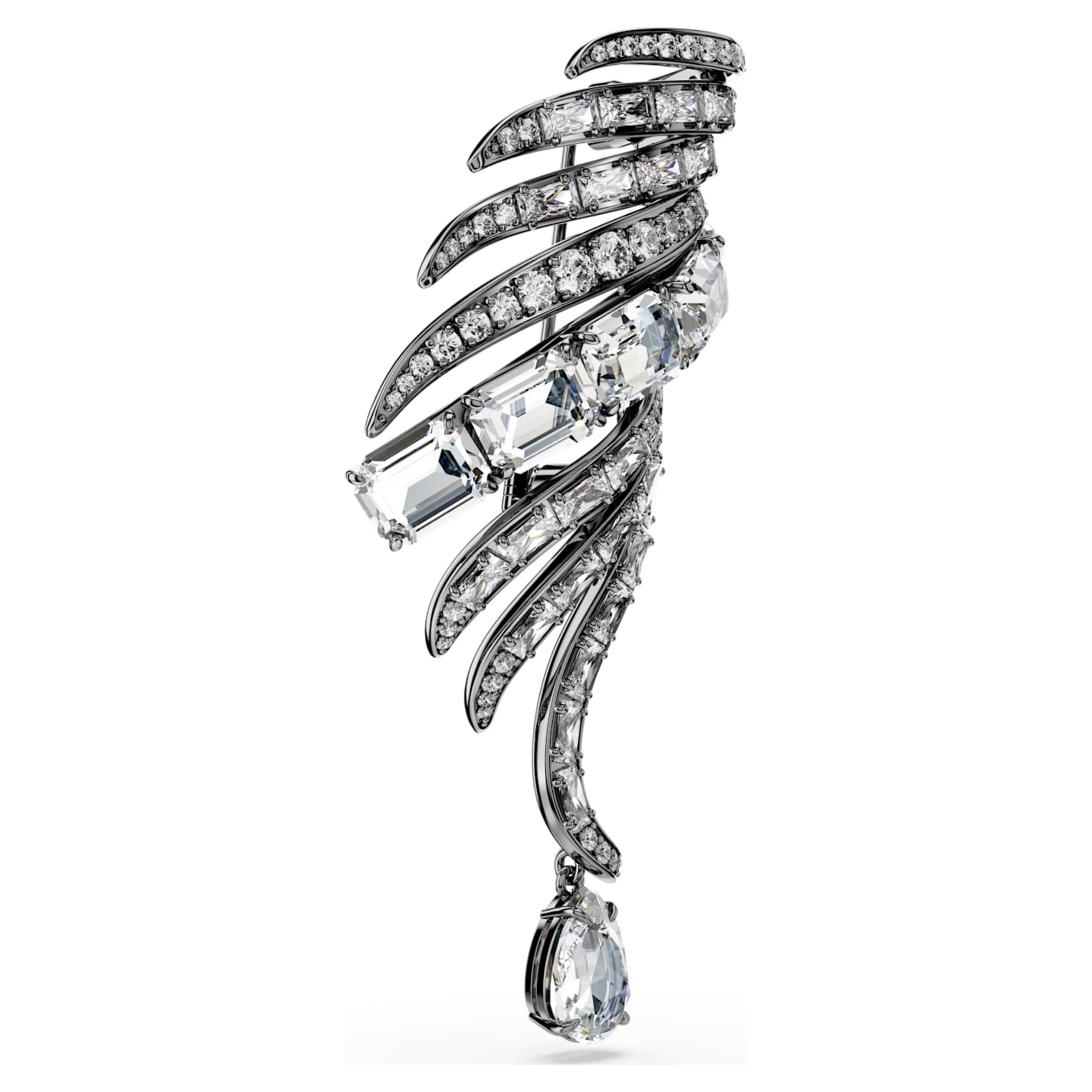 Swarovski The Vienna Collection brooch Feather, White, Ruthenium plated