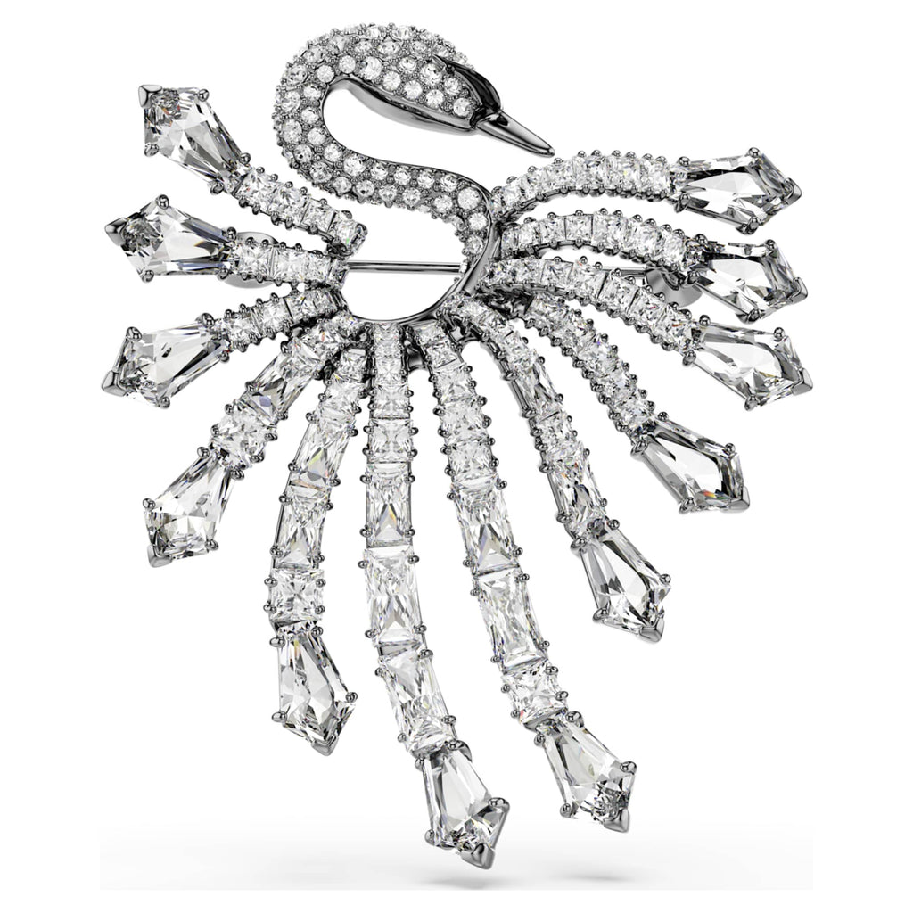 Swarovski The Vienna Collection brooch Swan, White, Ruthenium plated