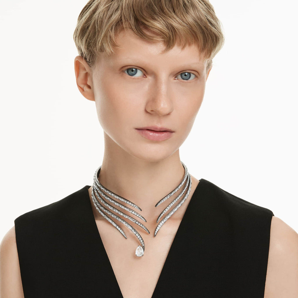 Swarovski The Vienna Collection choker Feather, White, Ruthenium plated