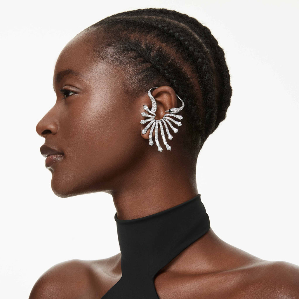 Swarovski The Vienna Collection ear cuff Swan, White, Ruthenium plated