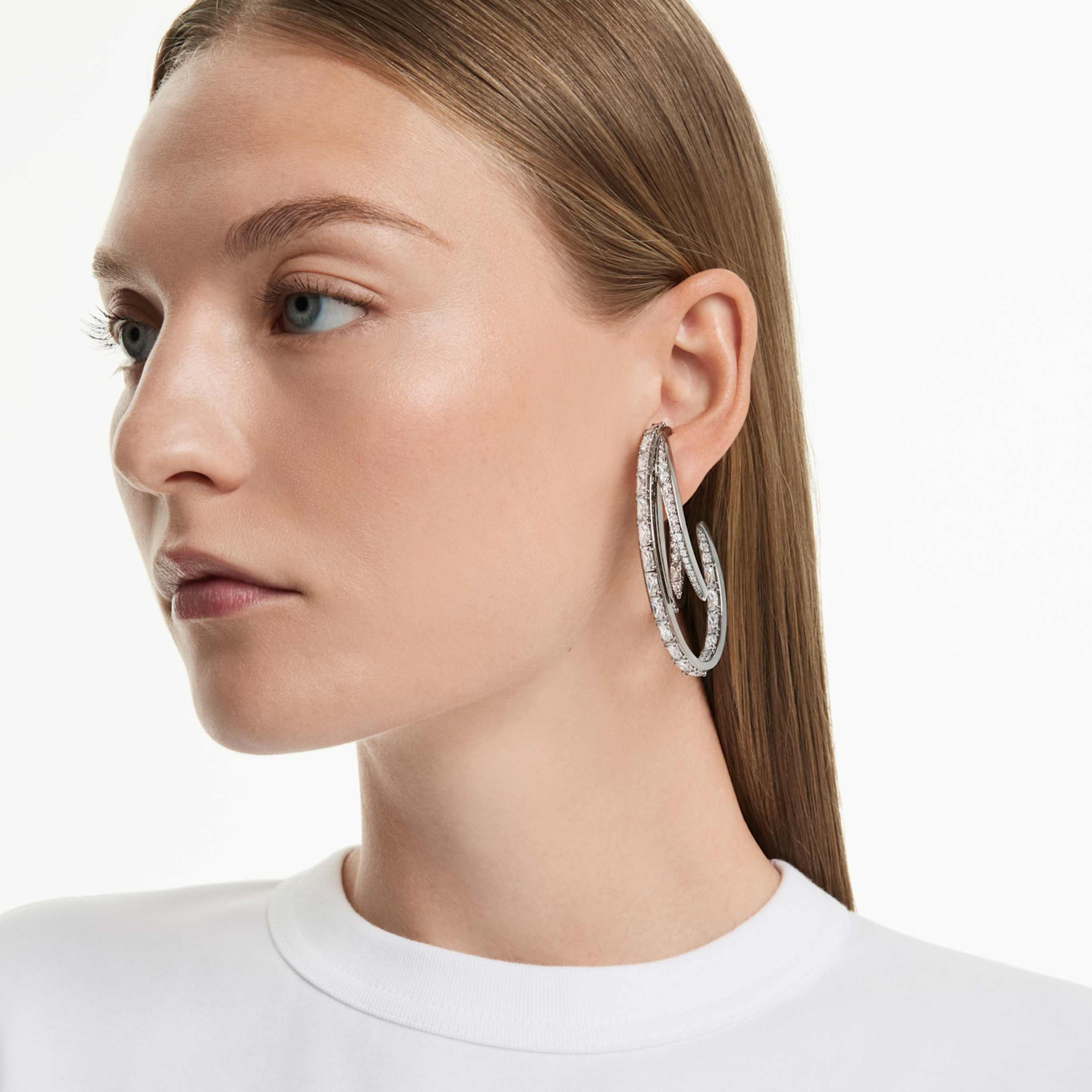 Swarovski The Vienna Collection ear cuff set (3) Feather, White, Ruthenium plated