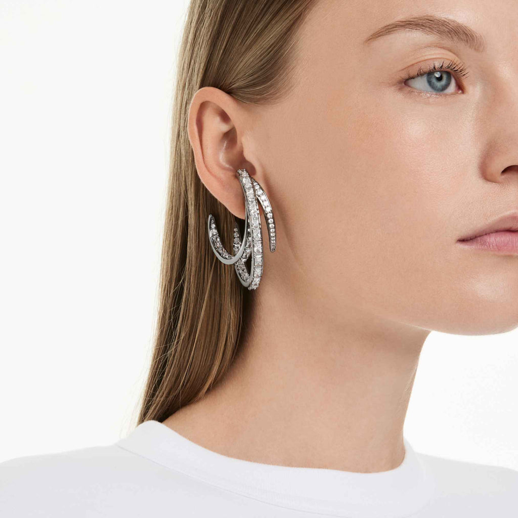 Swarovski The Vienna Collection ear cuff set (3) Feather, White, Ruthenium plated