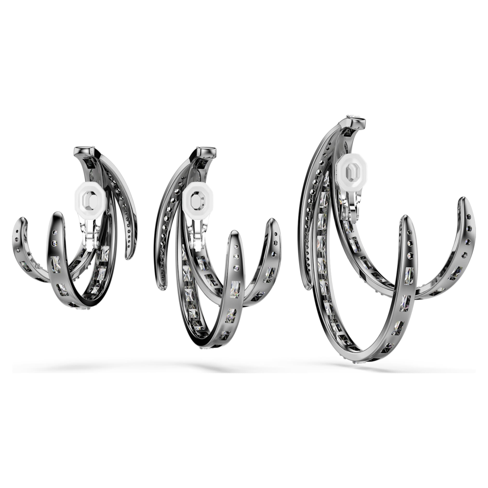 Swarovski The Vienna Collection ear cuff set (3) Feather, White, Ruthenium plated