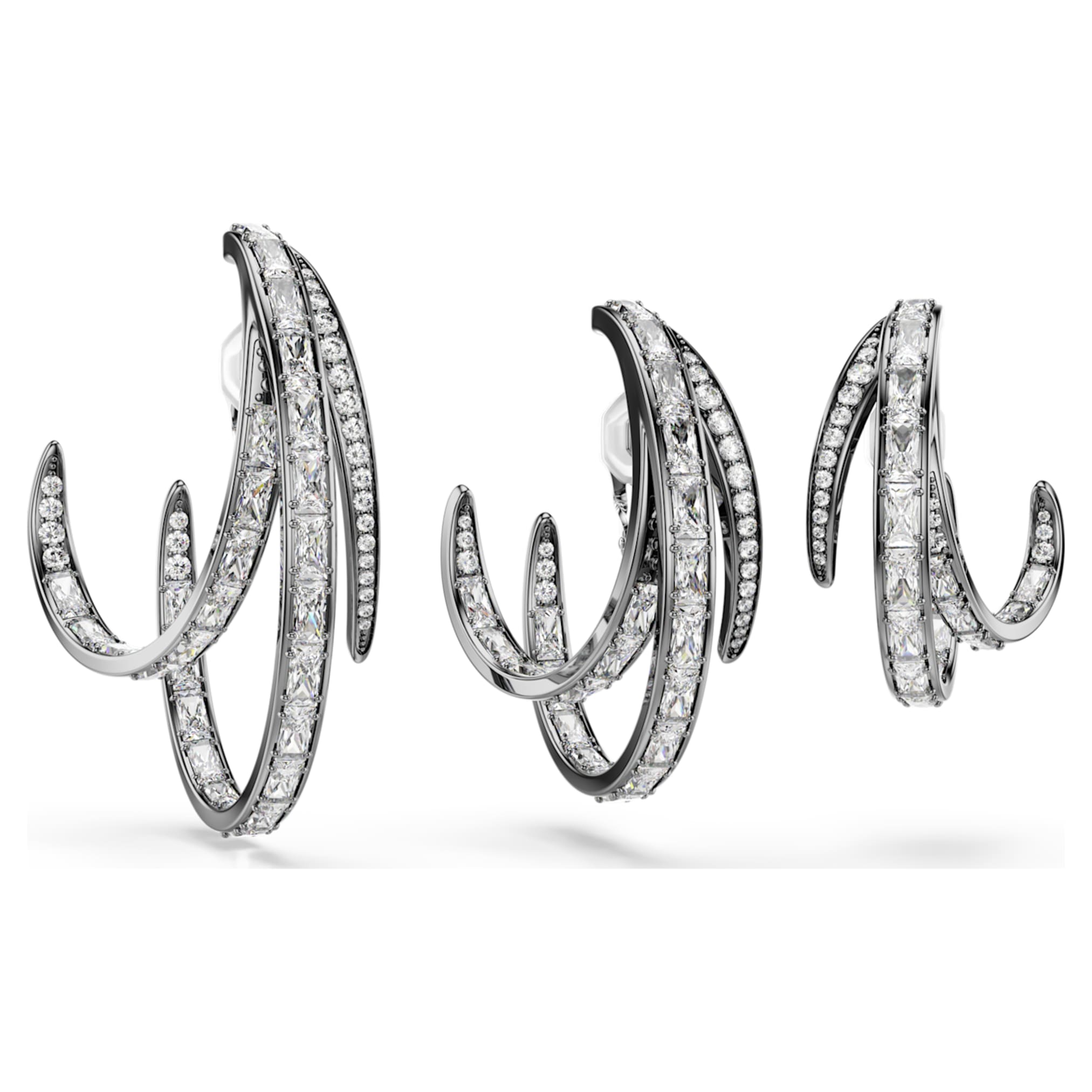 Swarovski The Vienna Collection ear cuff set (3) Feather, White, Ruthenium plated
