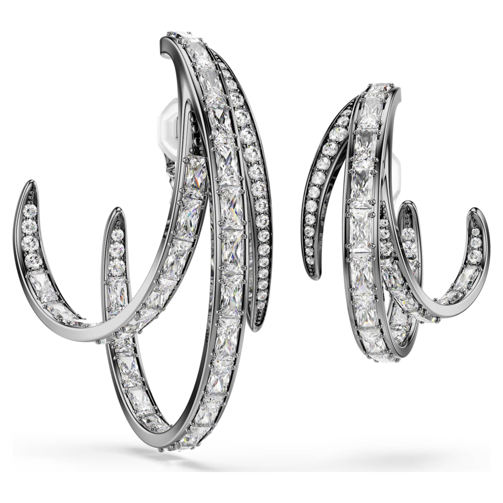 Swarovski The Vienna Collection ear cuff set (3) Feather, White, Ruthenium plated