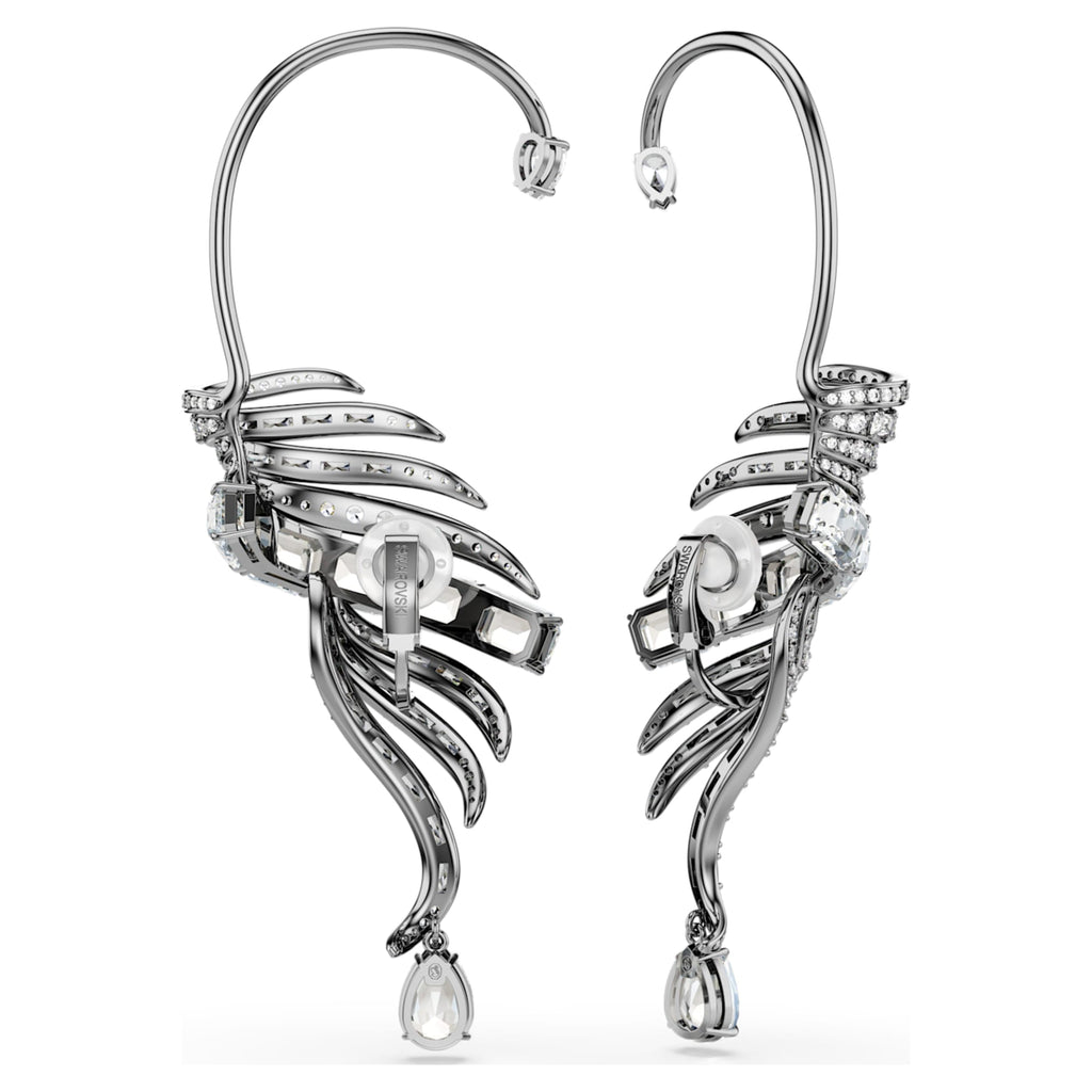 Swarovski The Vienna Collection ear cuffs Feather, Large, White, Ruthenium plated