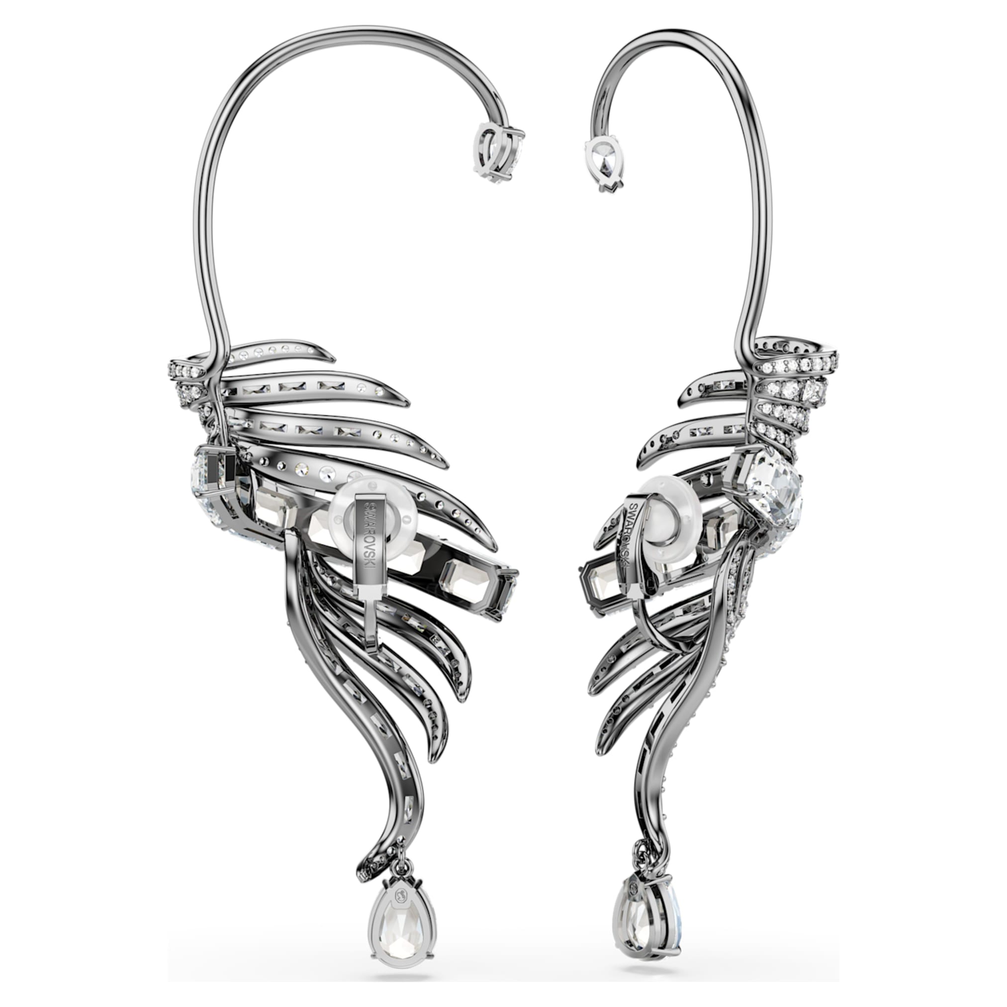 Swarovski The Vienna Collection ear cuffs Feather, Large, White, Ruthenium plated