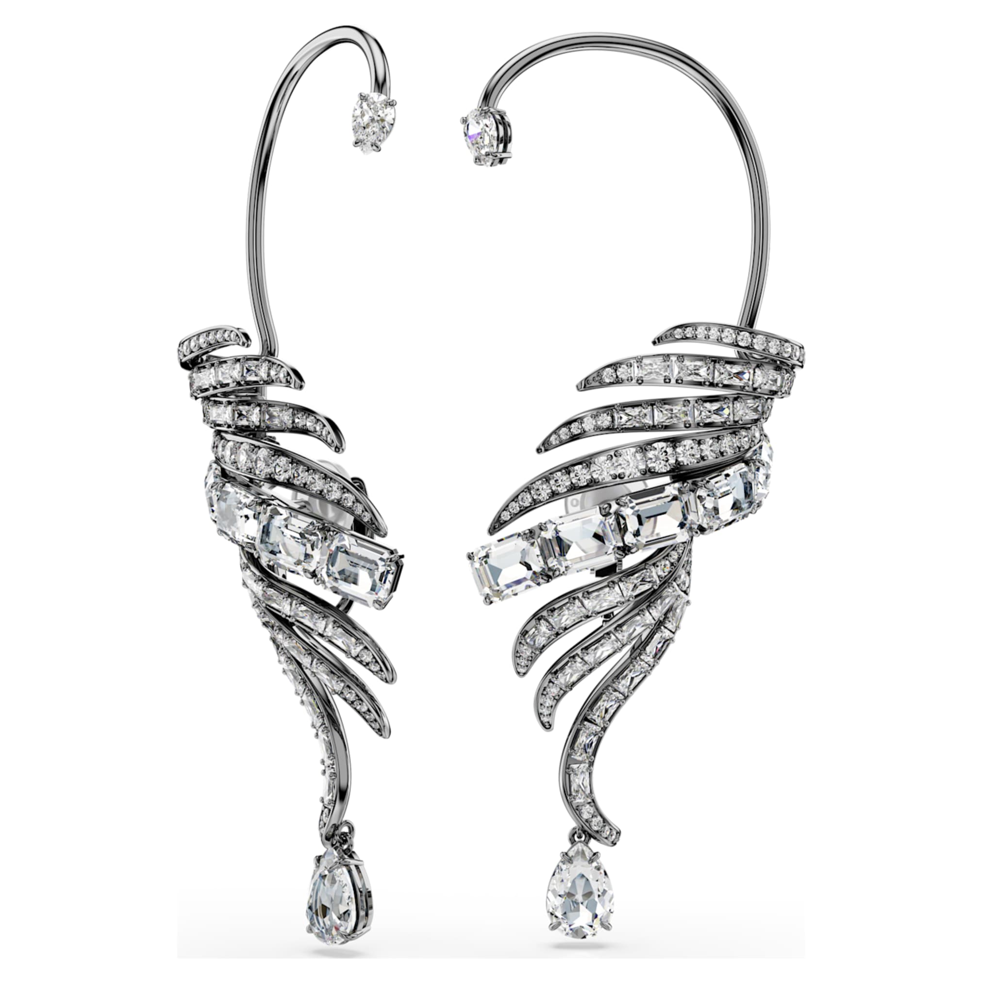 Swarovski The Vienna Collection ear cuffs Feather, Large, White, Ruthenium plated