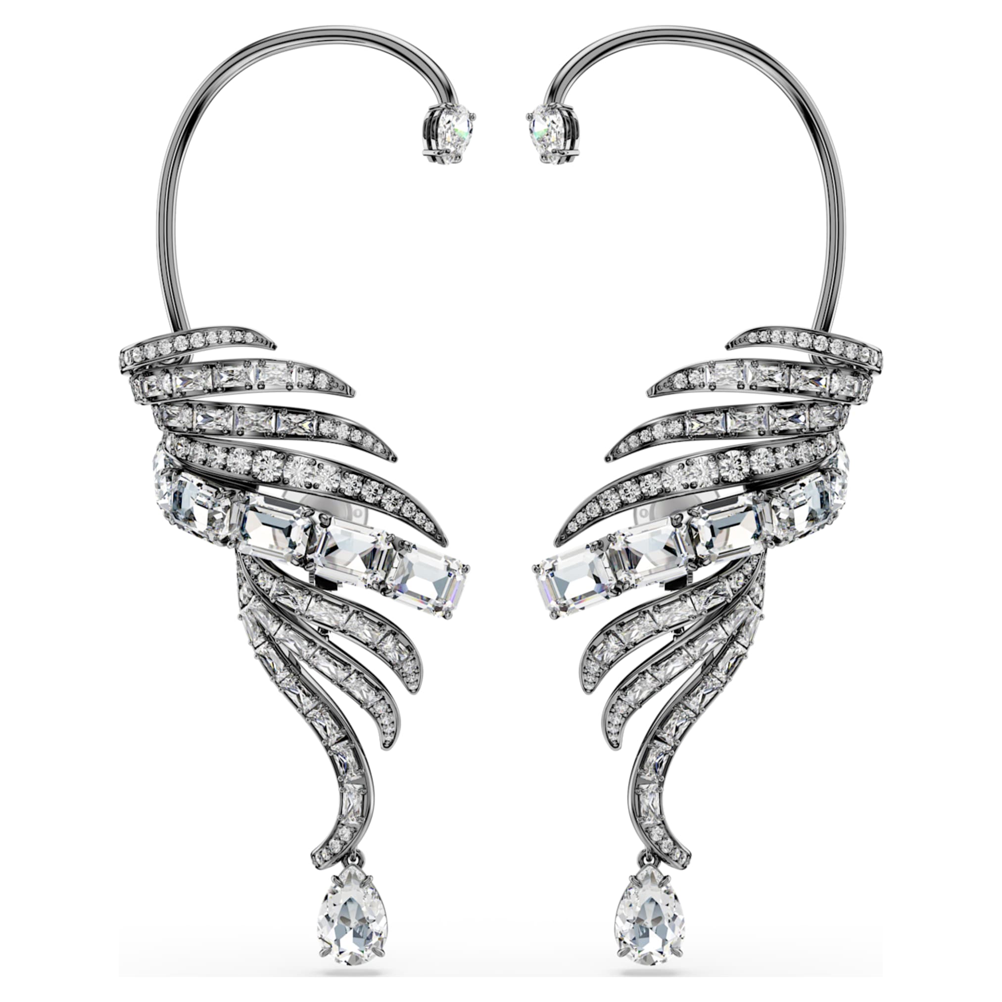Swarovski The Vienna Collection ear cuffs Feather, Large, White, Ruthenium plated