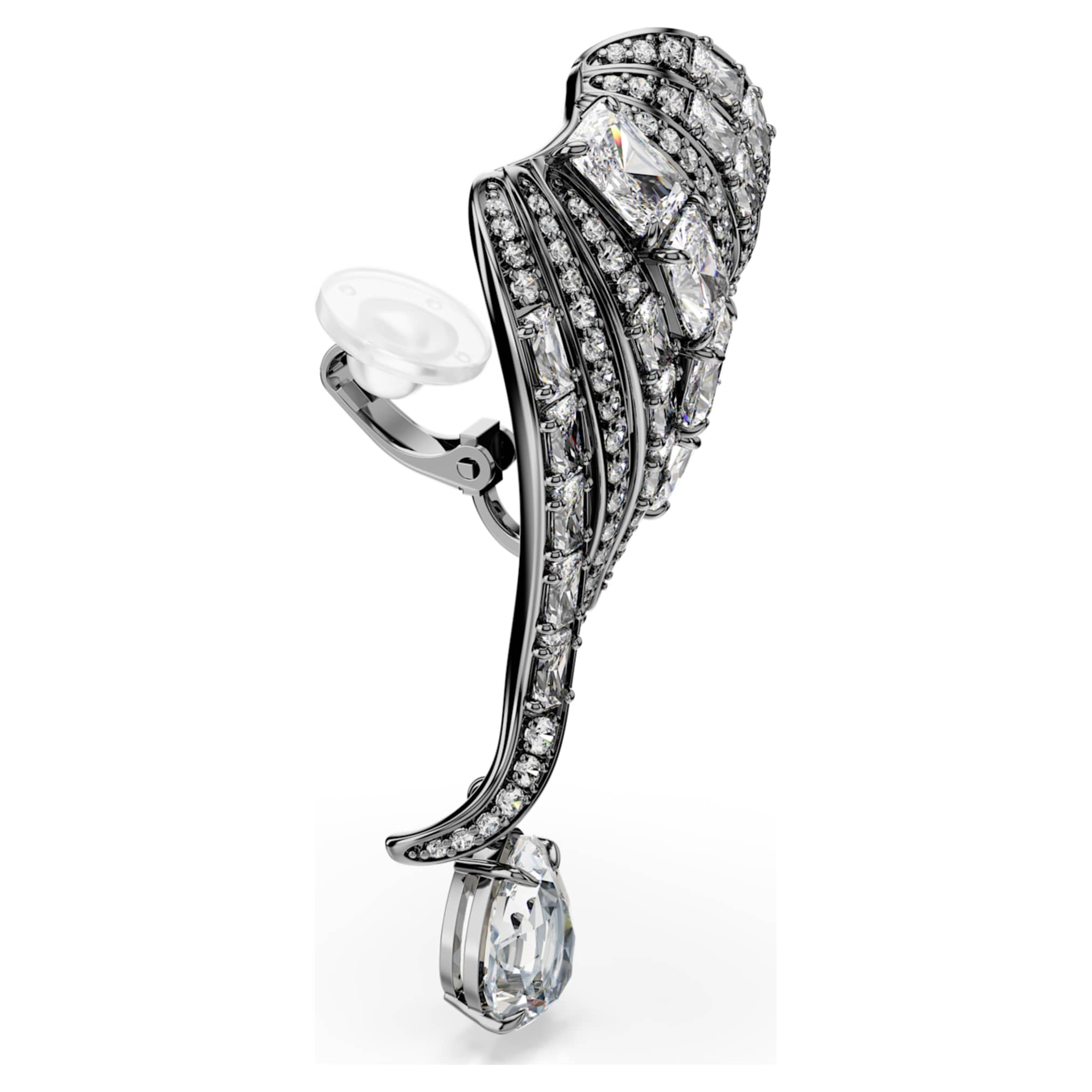 Swarovski The Vienna Collection ear cuffs Feather, White, Ruthenium plated