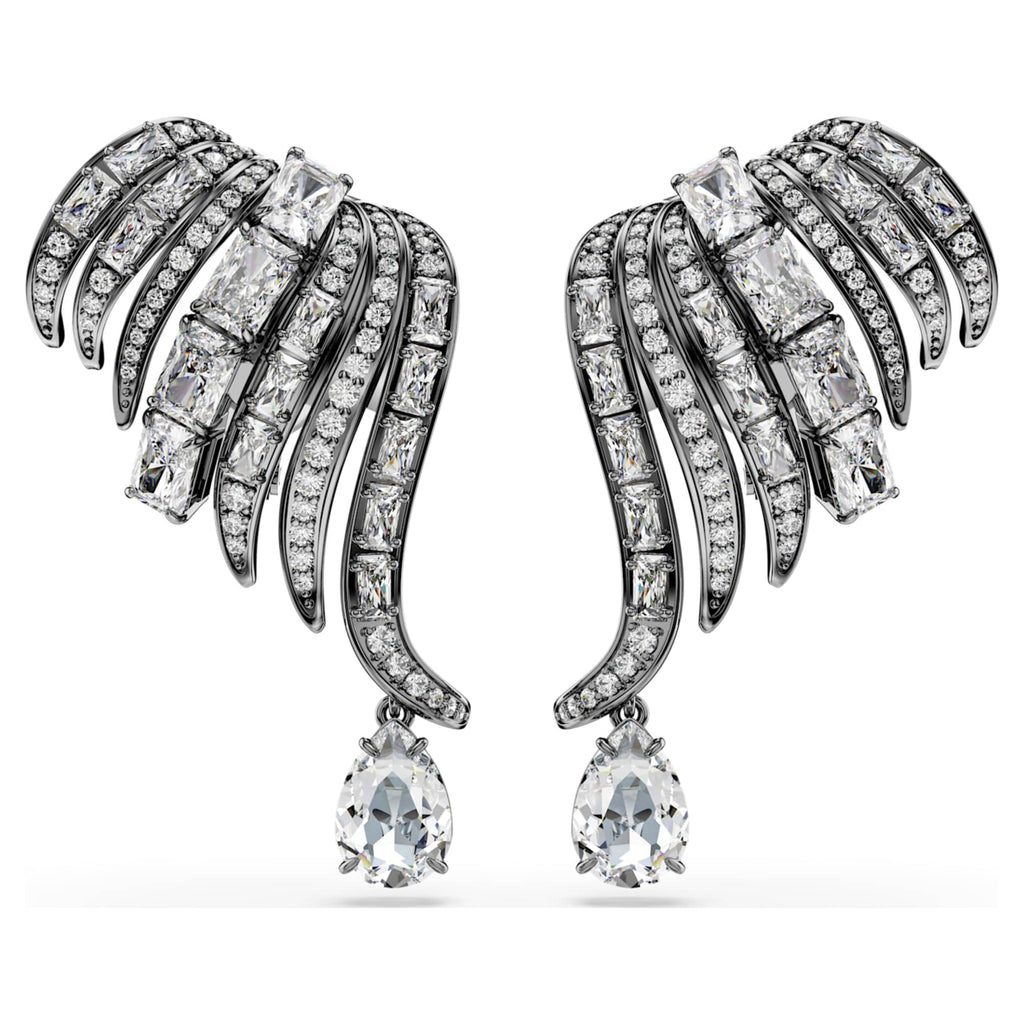 Swarovski The Vienna Collection ear cuffs Feather, White, Ruthenium plated