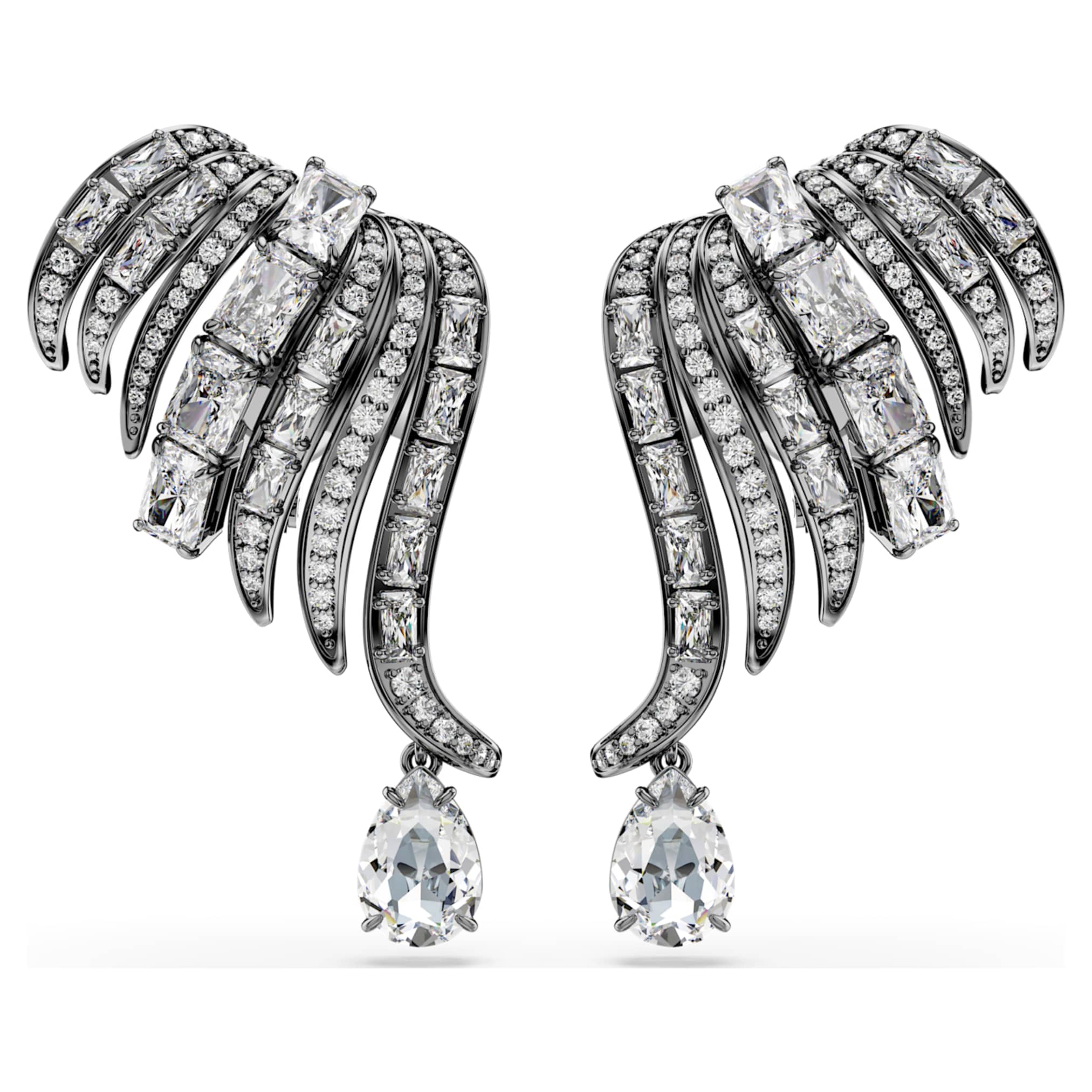 Swarovski The Vienna Collection ear cuffs Feather, White, Ruthenium plated
