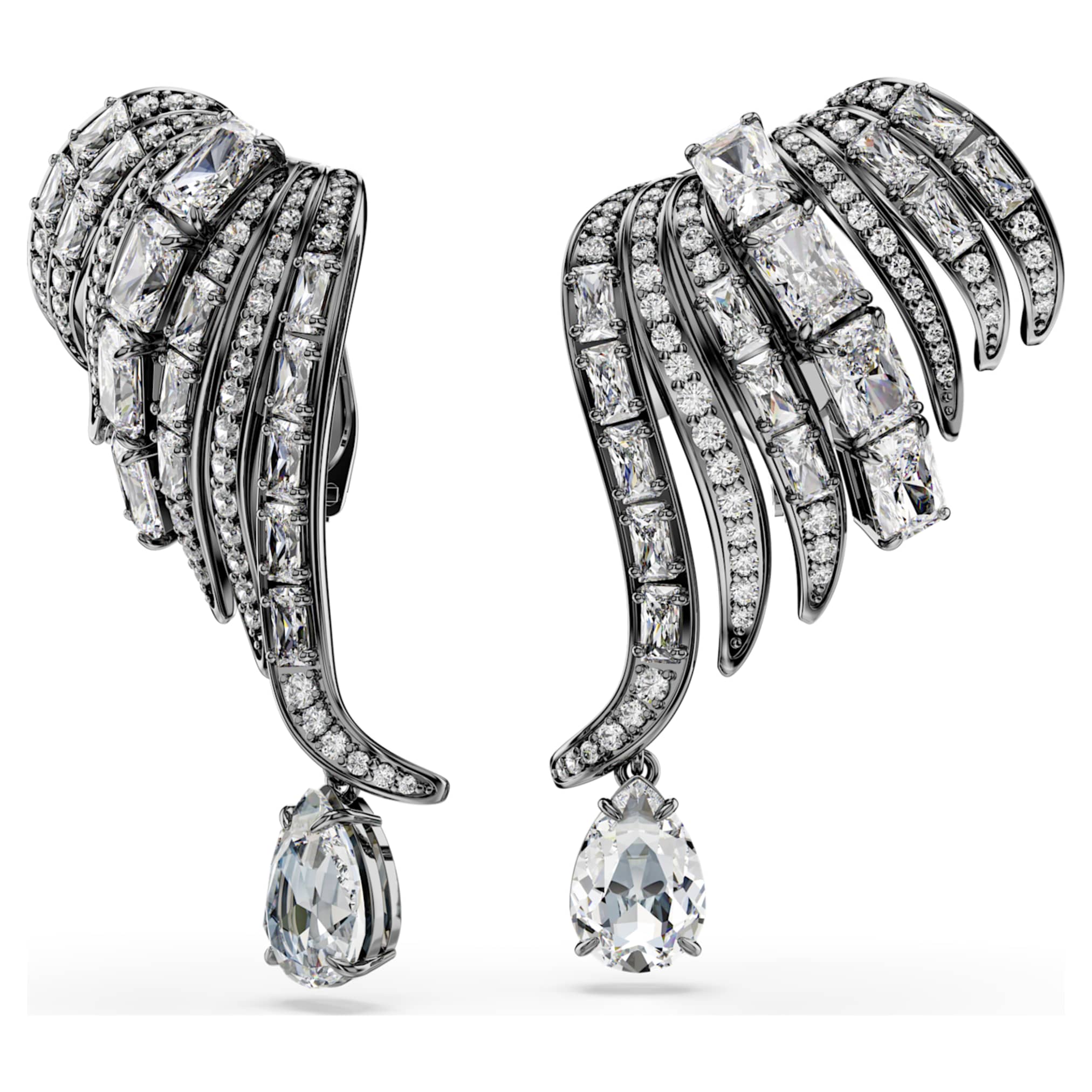Swarovski The Vienna Collection ear cuffs Feather, White, Ruthenium plated