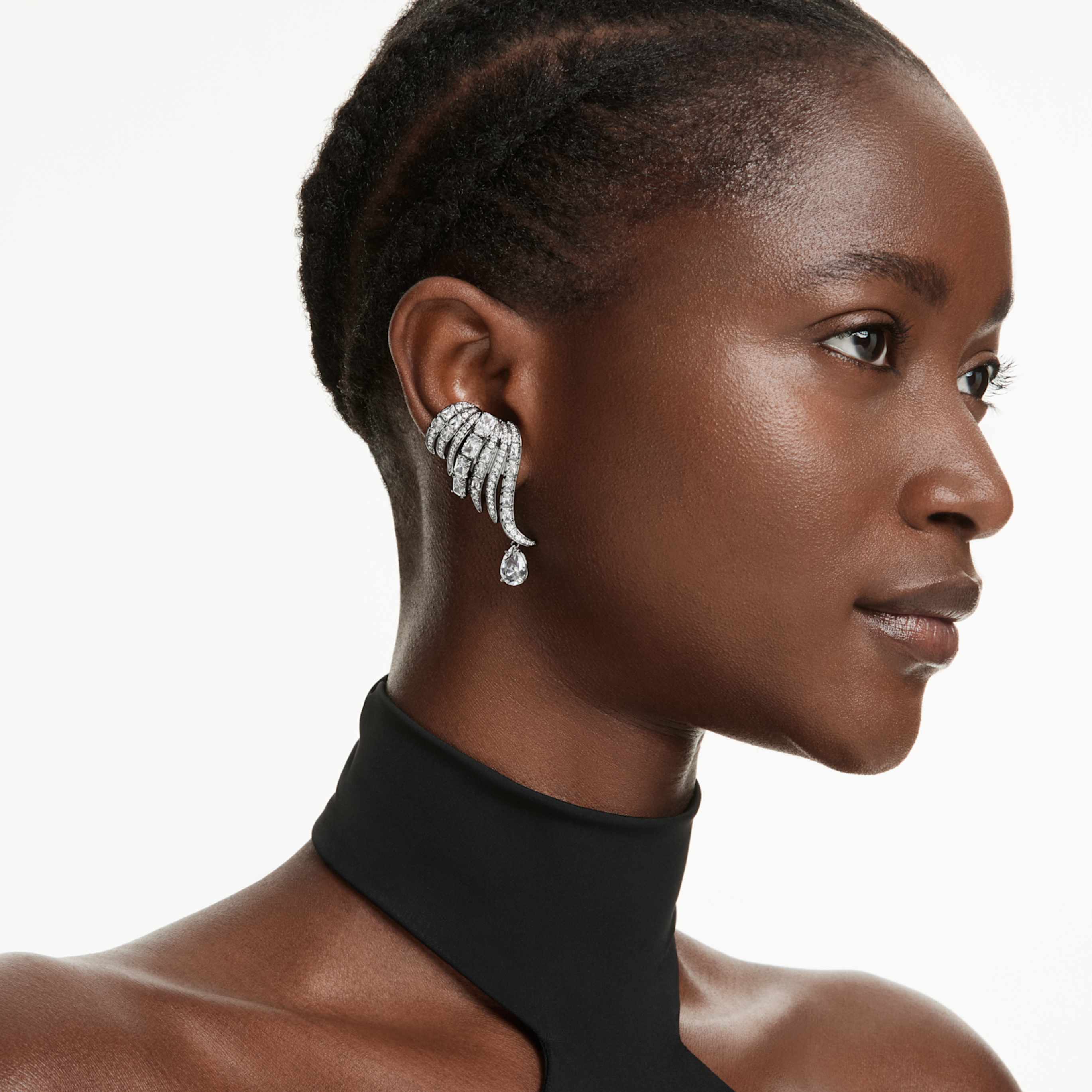 Swarovski The Vienna Collection ear cuffs Feather, White, Ruthenium plated