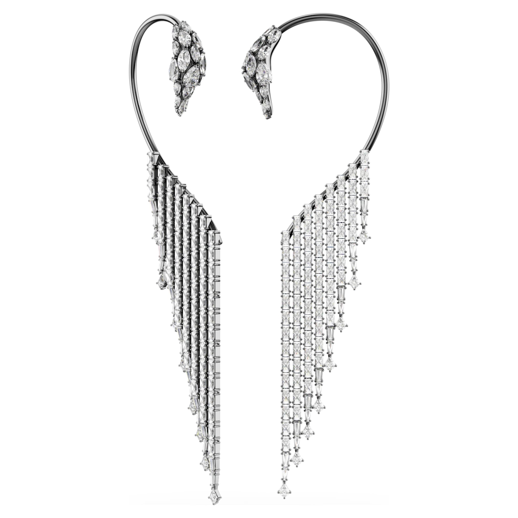 Swarovski The Vienna Collection ear cuffs Swan, White, Ruthenium plated