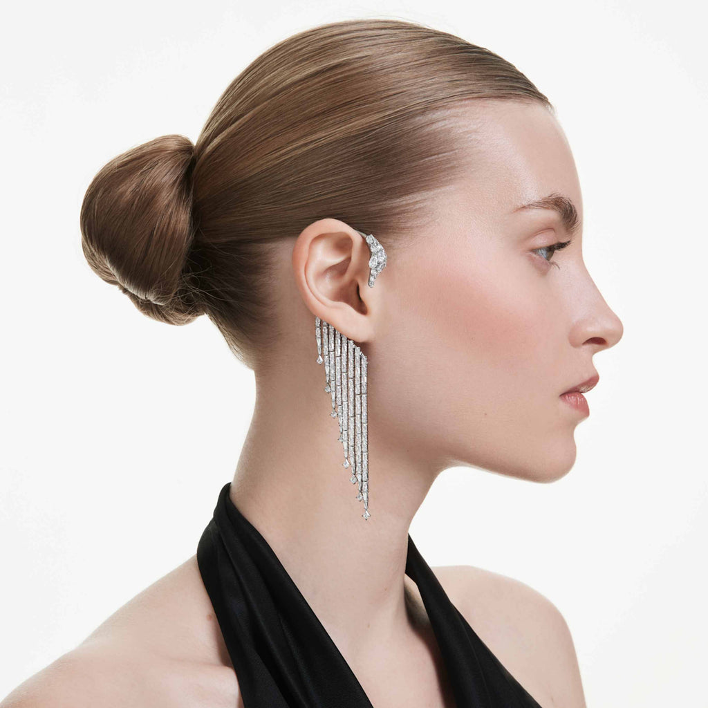 Swarovski The Vienna Collection ear cuffs Swan, White, Ruthenium plated