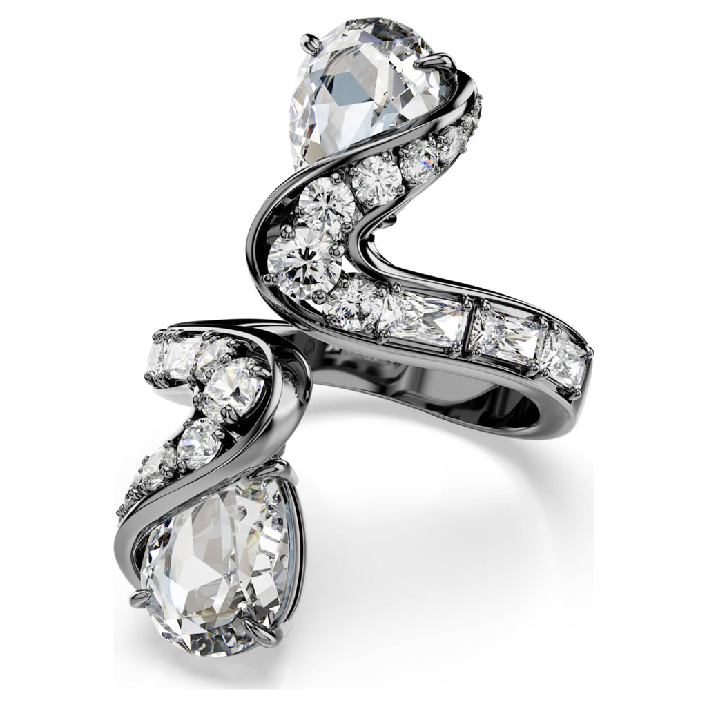Swarovski The Vienna Collection open ring Feather, White, Ruthenium plated