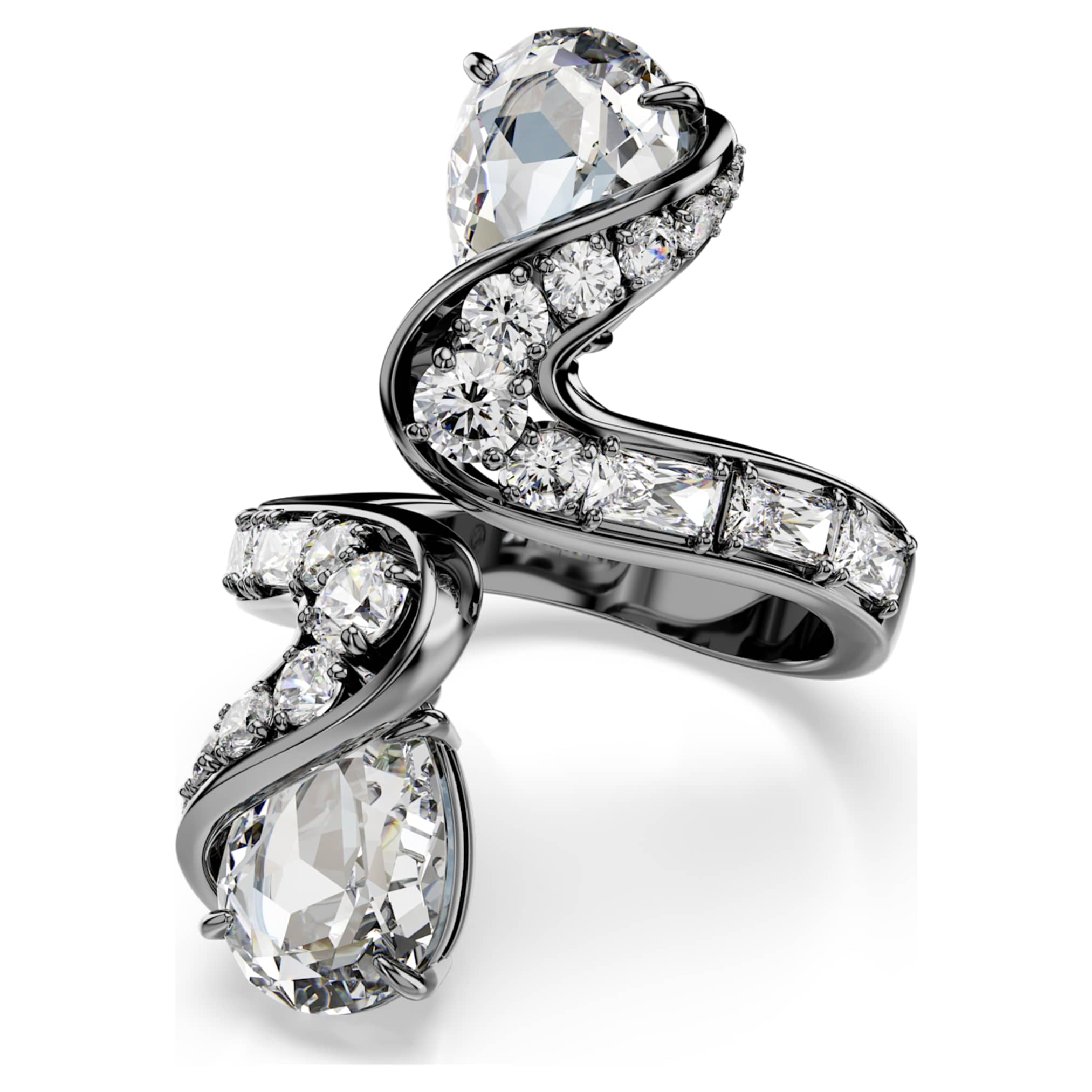 Swarovski The Vienna Collection open ring Feather, White, Ruthenium plated