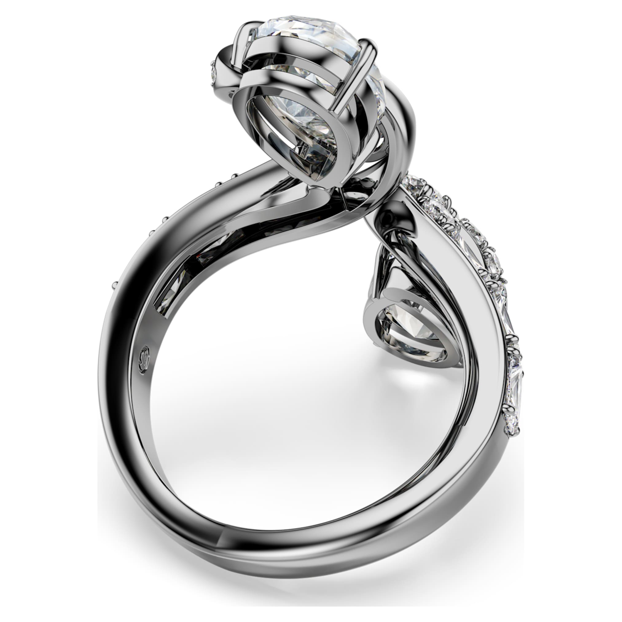 Swarovski The Vienna Collection open ring Feather, White, Ruthenium plated