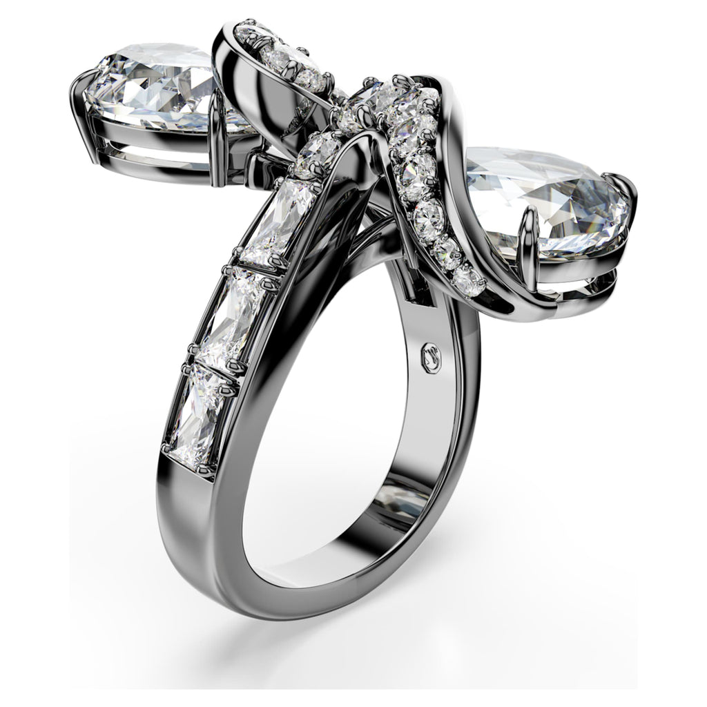 Swarovski The Vienna Collection open ring Feather, White, Ruthenium plated